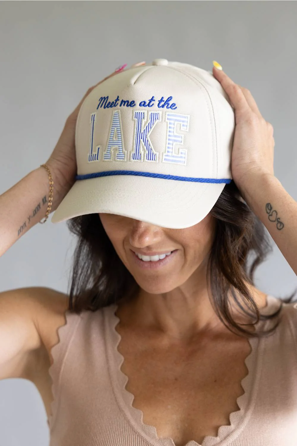 Meet Me at the Lake Trucker Hat for Women in Beige | WWH380BMML - Image 3