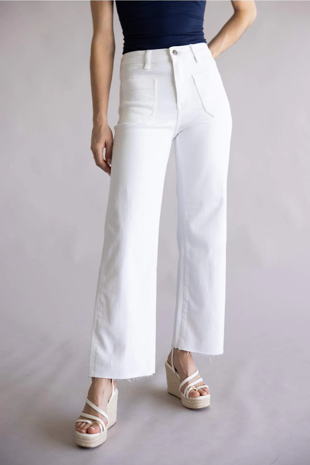 Mica High Rise Cropped Wide Jeans for Women in White | MDP-W3801WH