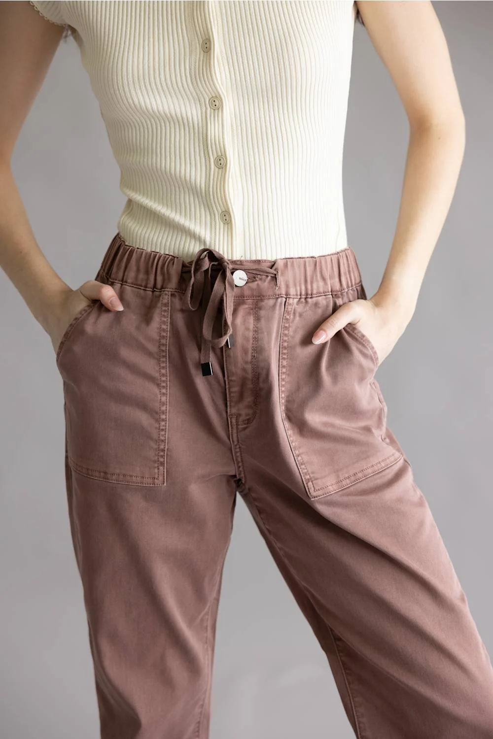 Mica Cropped Jogger Pants for Women in Brown | MDP-G3164AG-HRBROWN - Image 3