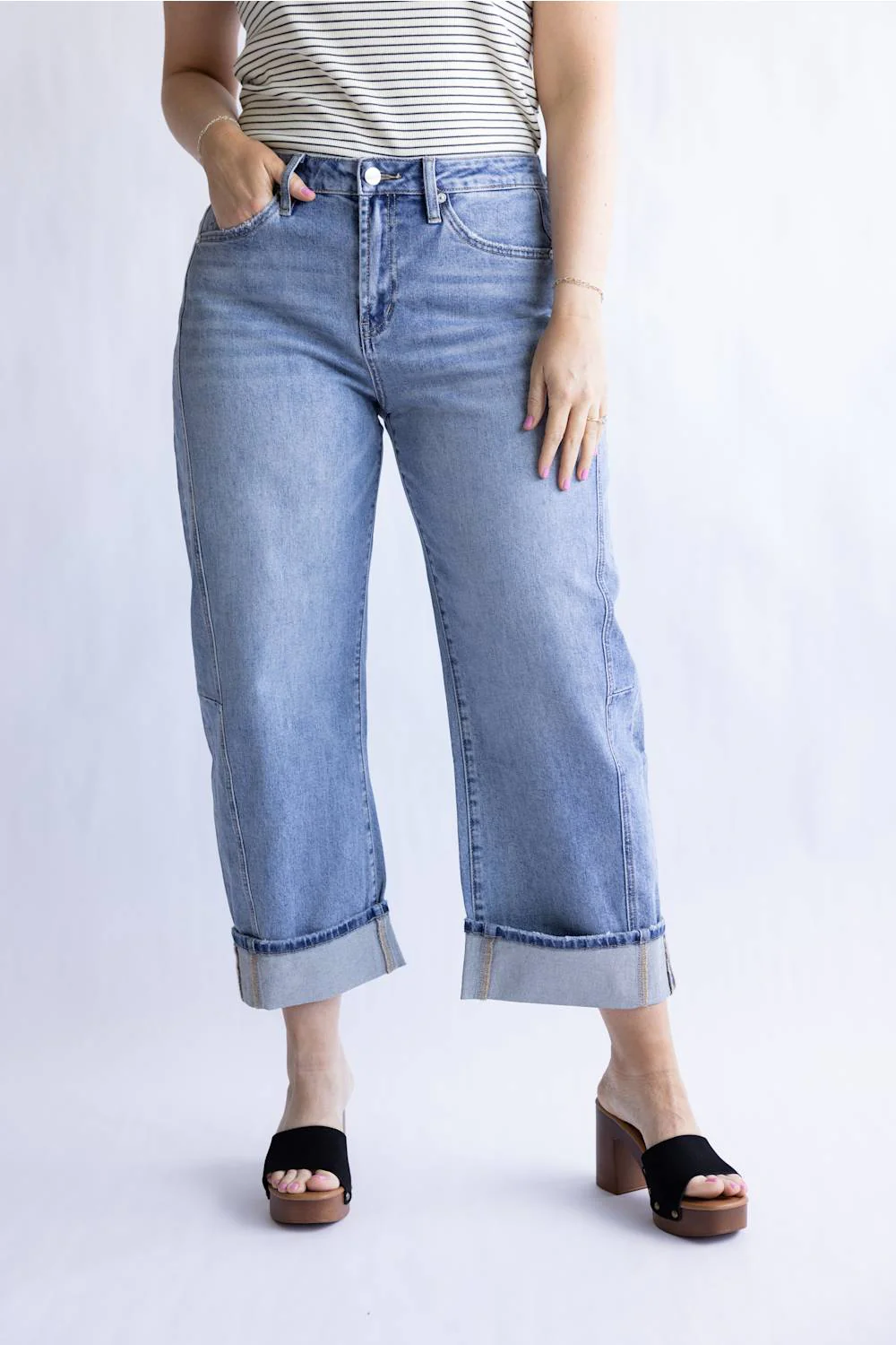 Mica High Rise Cuffed Barrel Jeans for Women | MDP-W3525LT