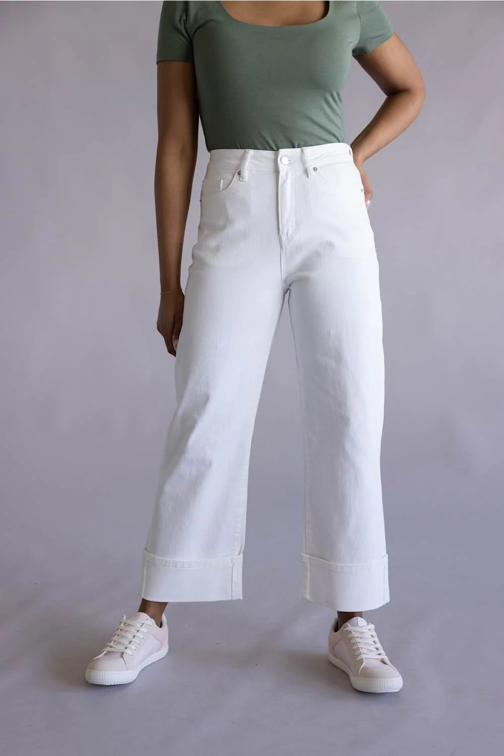 Mica High Rise Crop Wide Jeans for Women in White | MDP-W3025WH
