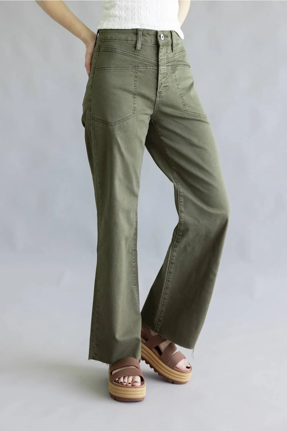 Mica High Rise Front Yoke Wide Leg Jeans for Women in Green | MDP-W3915OL - Image 4