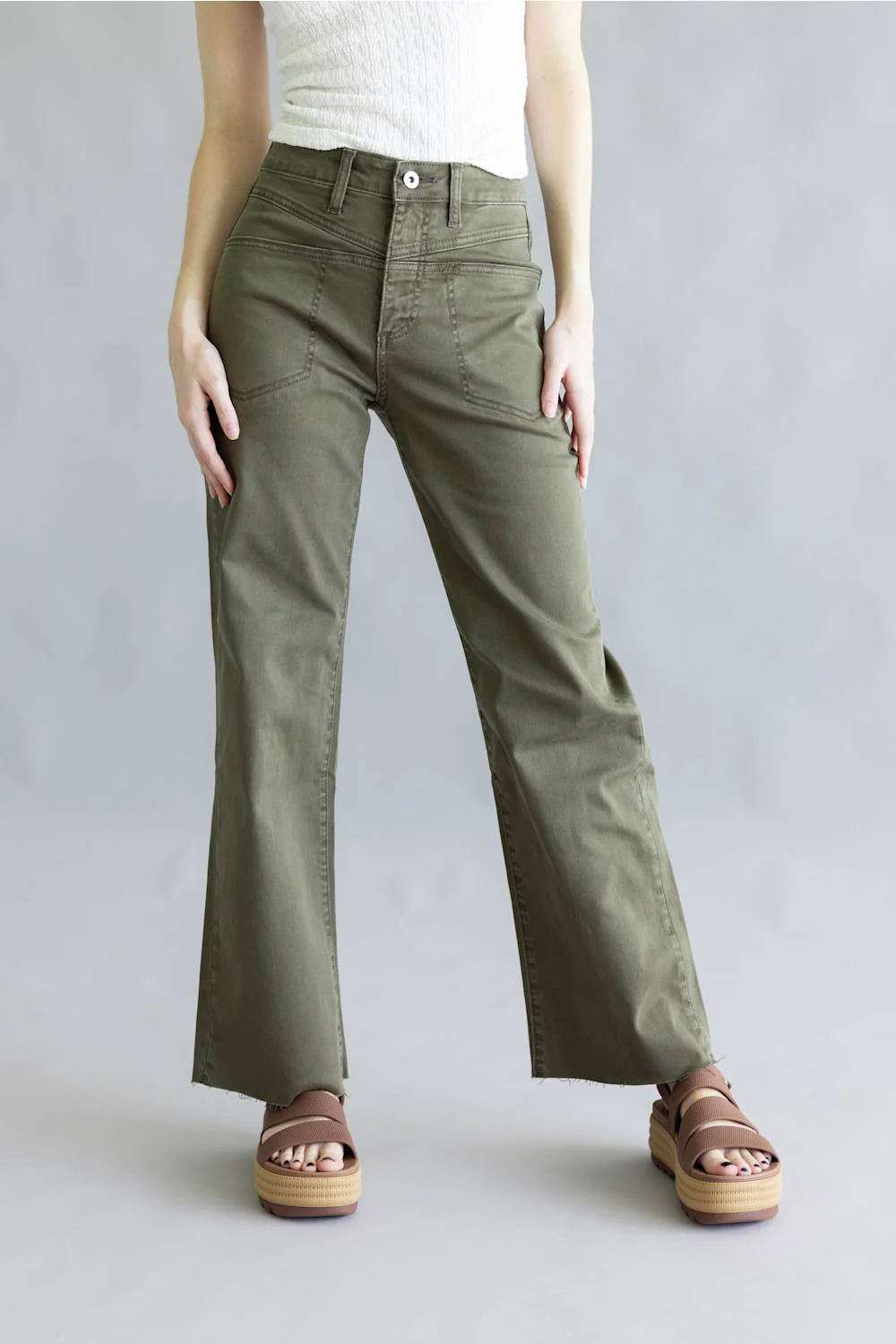 Mica High Rise Front Yoke Wide Leg Jeans for Women in Green | MDP-W3915OL - Image 5