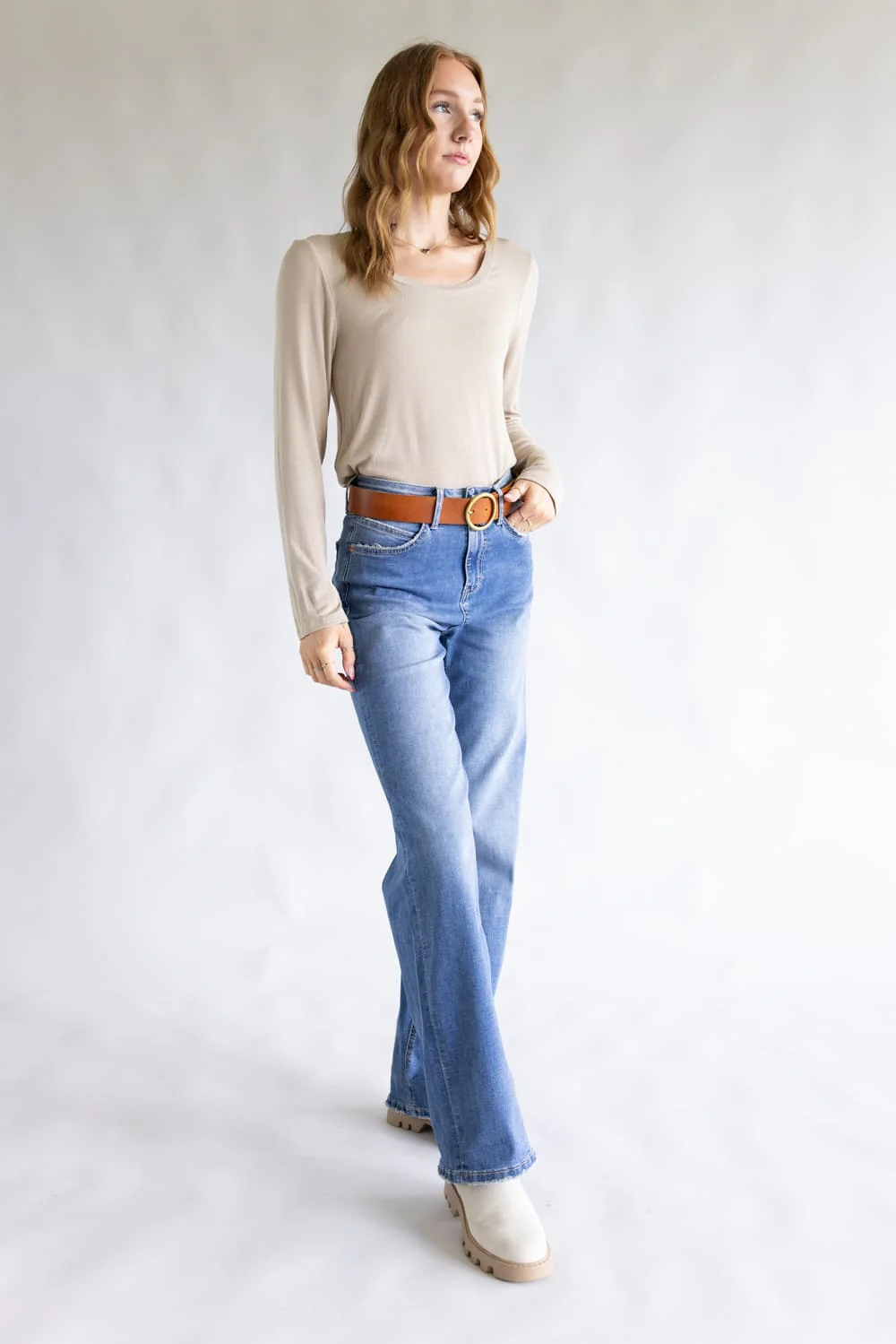Mica High-Rise Medium Wash Clean Wide Leg Jeans for Women | MDP-W3567B