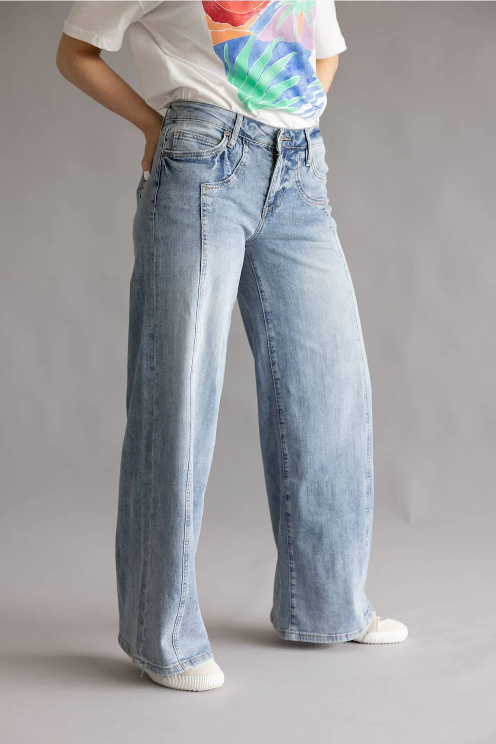 Mica Mid Rise Side Panel Wide Leg Jeans for Women | MDP-W3998LT