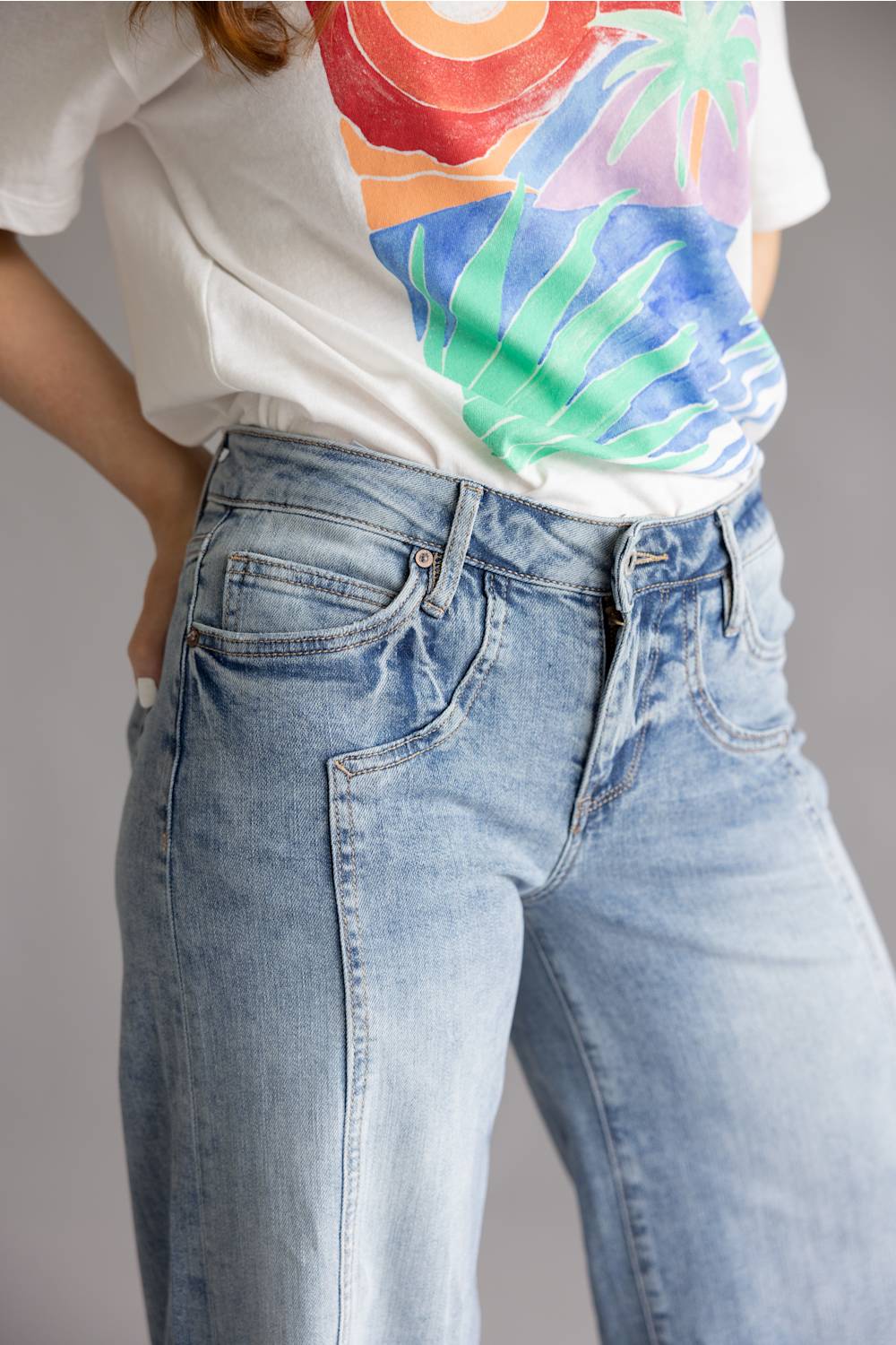 Mica Mid Rise Side Panel Wide Leg Jeans for Women | MDP-W3998LT - Image 2