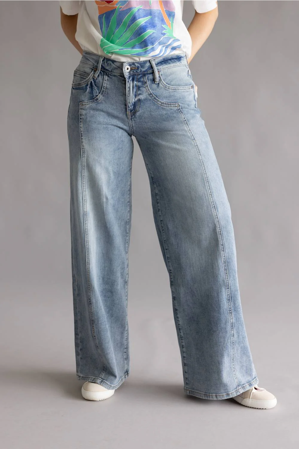 Mica Mid Rise Side Panel Wide Leg Jeans for Women | MDP-W3998LT - Image 4