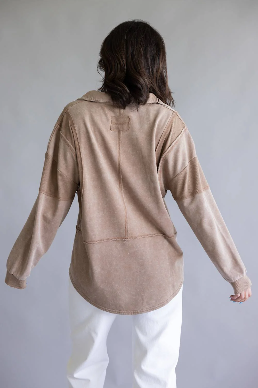 Mineral Wash Oversized French Terry Top for Women in Mocha | NT12267-MOCHA - Image 3
