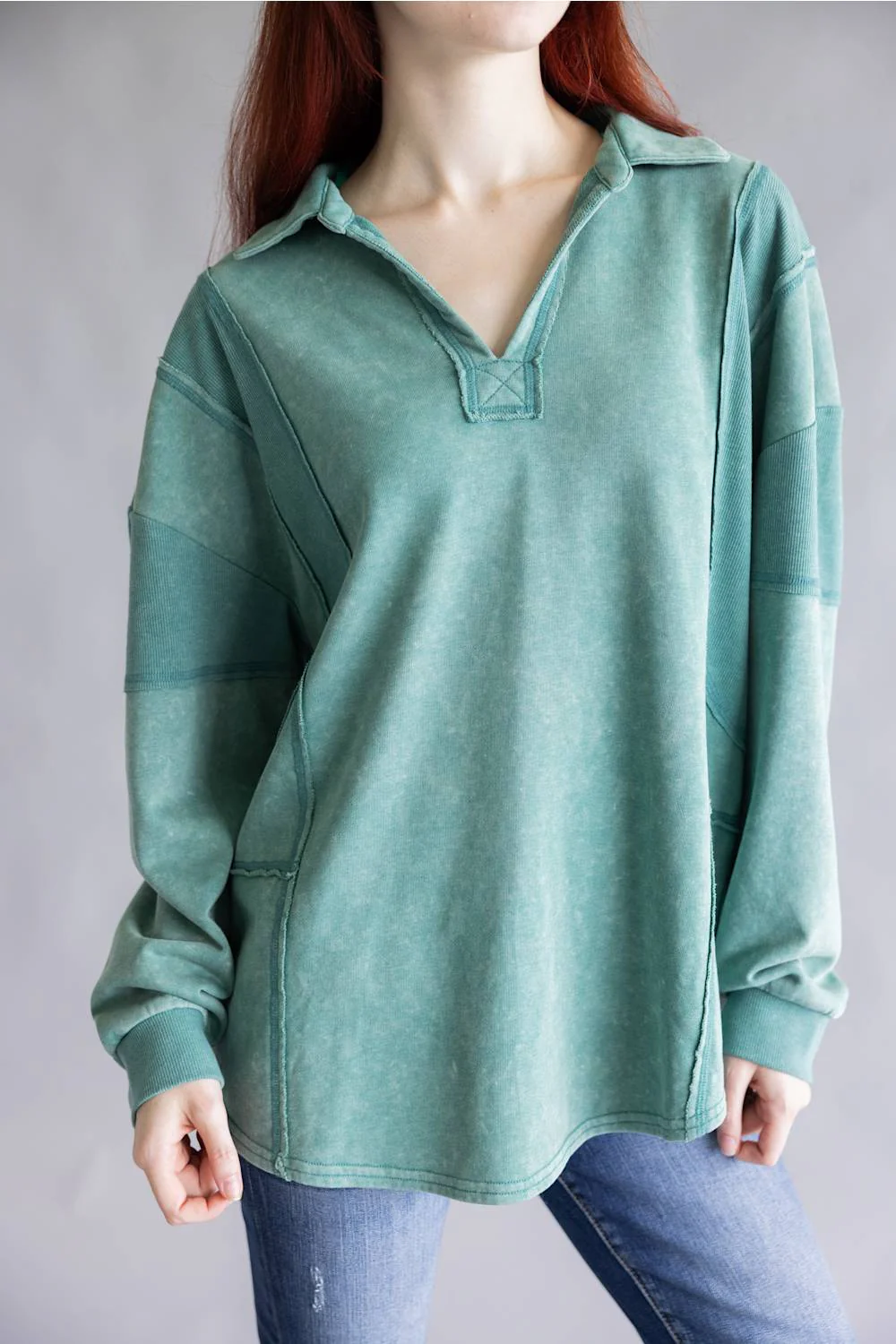 Mineral Wash Oversized French Terry Top for Women in Sage | NT12267-SAGE - Image 4