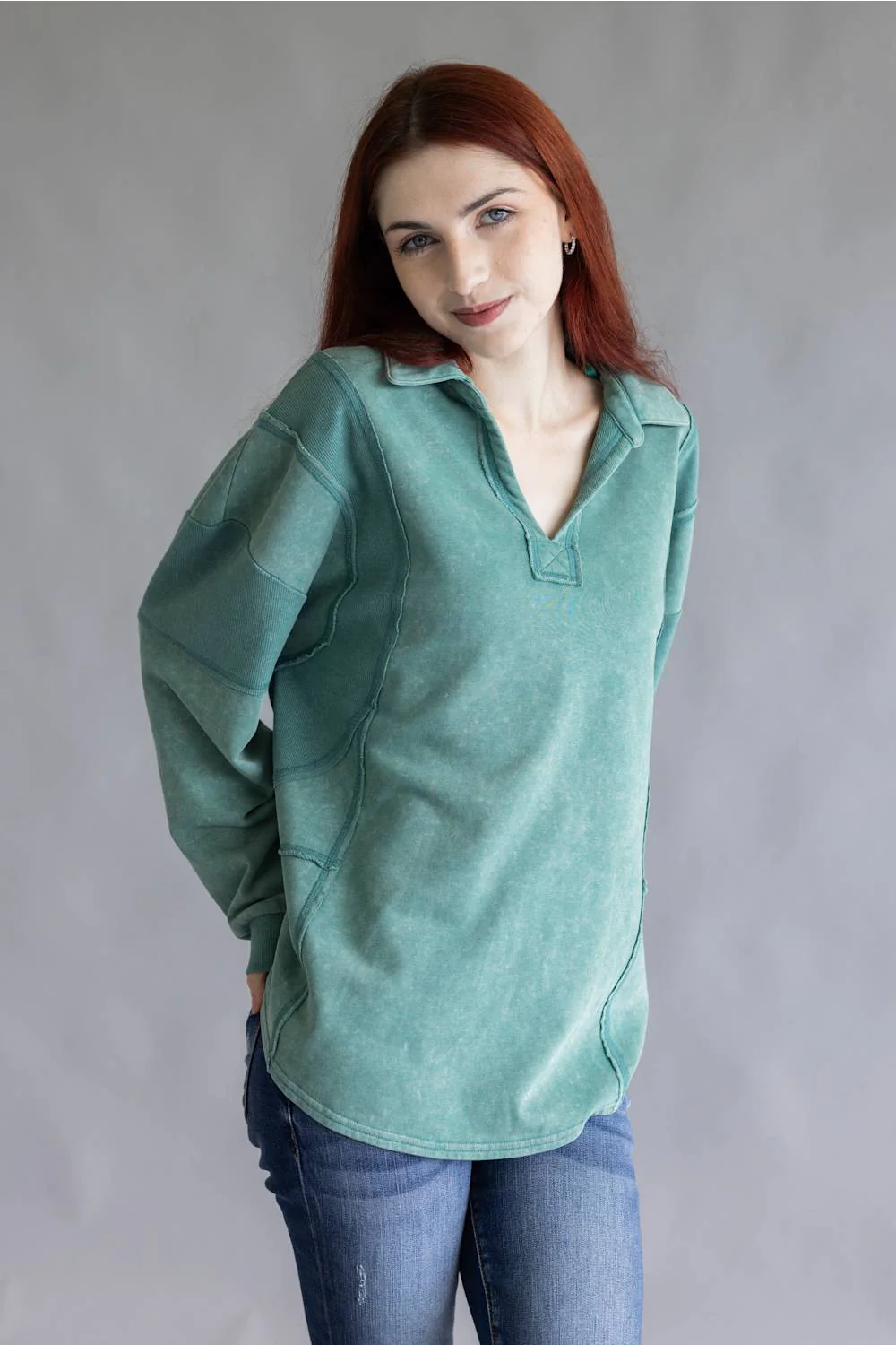 Mineral Wash Oversized French Terry Top for Women in Sage | NT12267-SAGE - Image 6