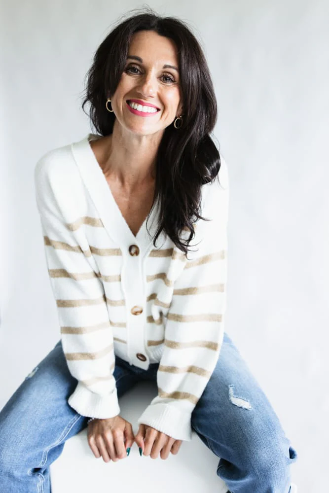 Miracle Stripe Cardigan Sweater for Women in Ivory | F2126-IVORYBEIGE