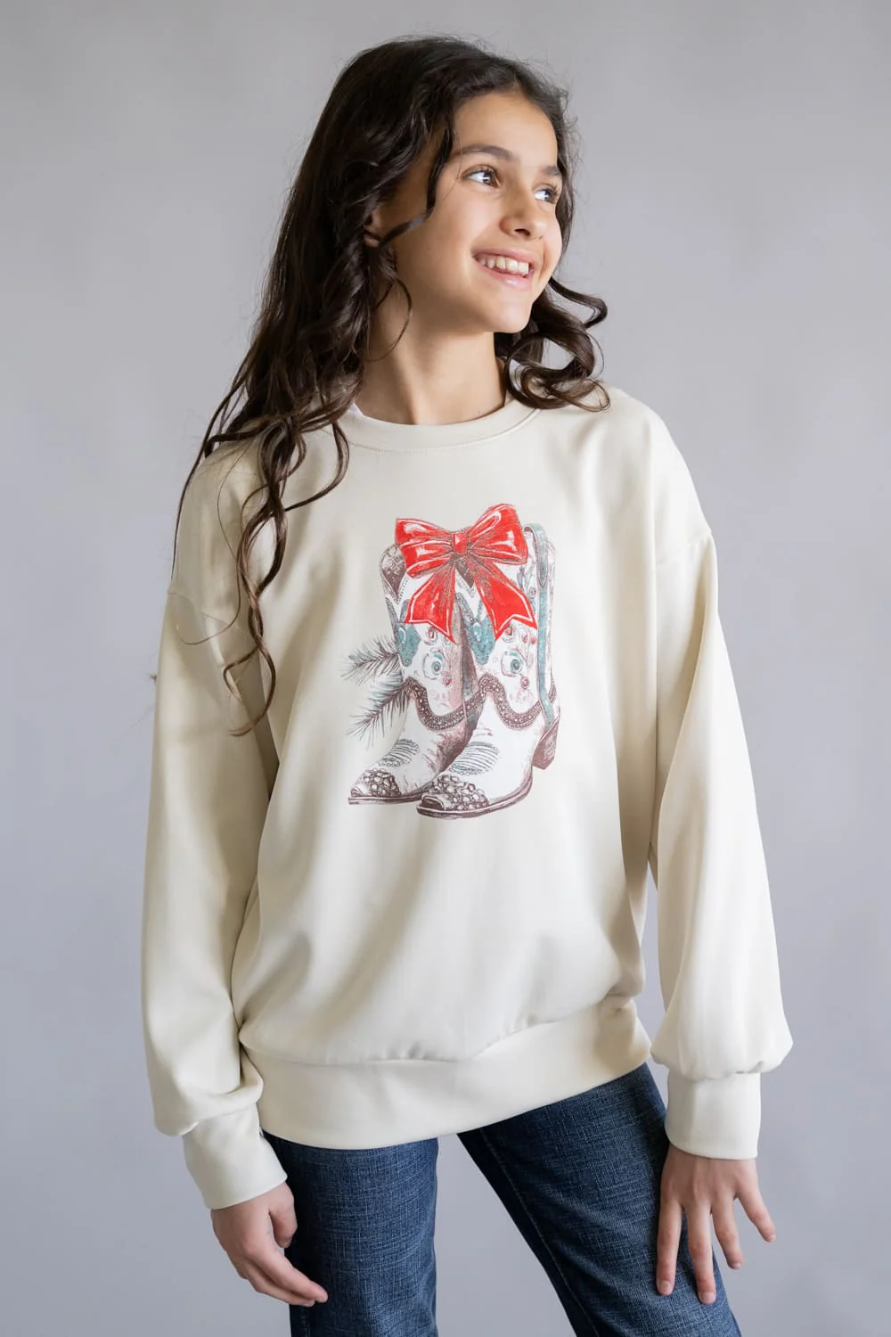Moa Moa Christmas Boots Sweatshirt for Girls in Natural | MTL280KG-MCU-NATURAL