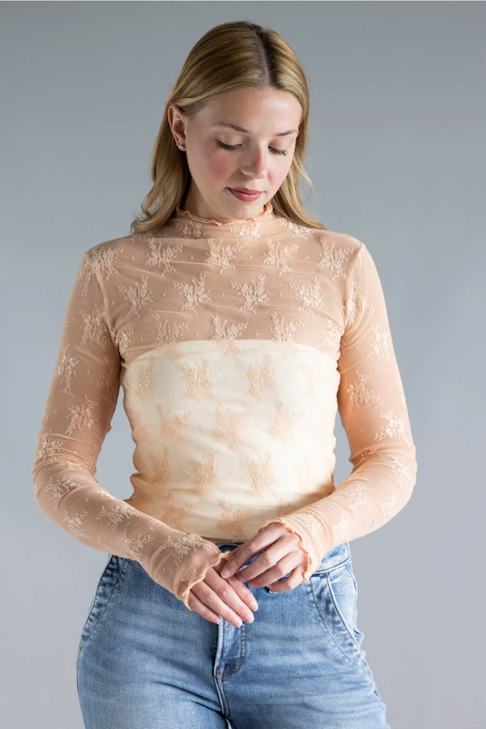 Mock Neck Lace Layering Top for Women in Blush Pink | 35740-BLUSHPINK