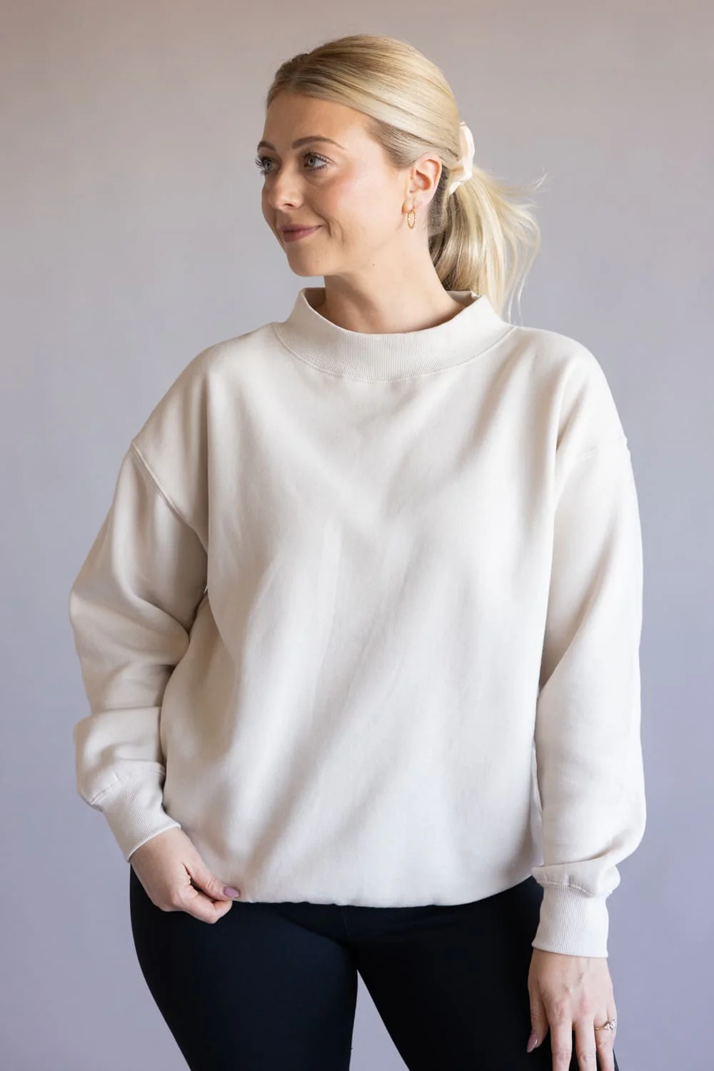 Oversized Mock Neck Pullover for Women in Beige | T3200-BEIGE