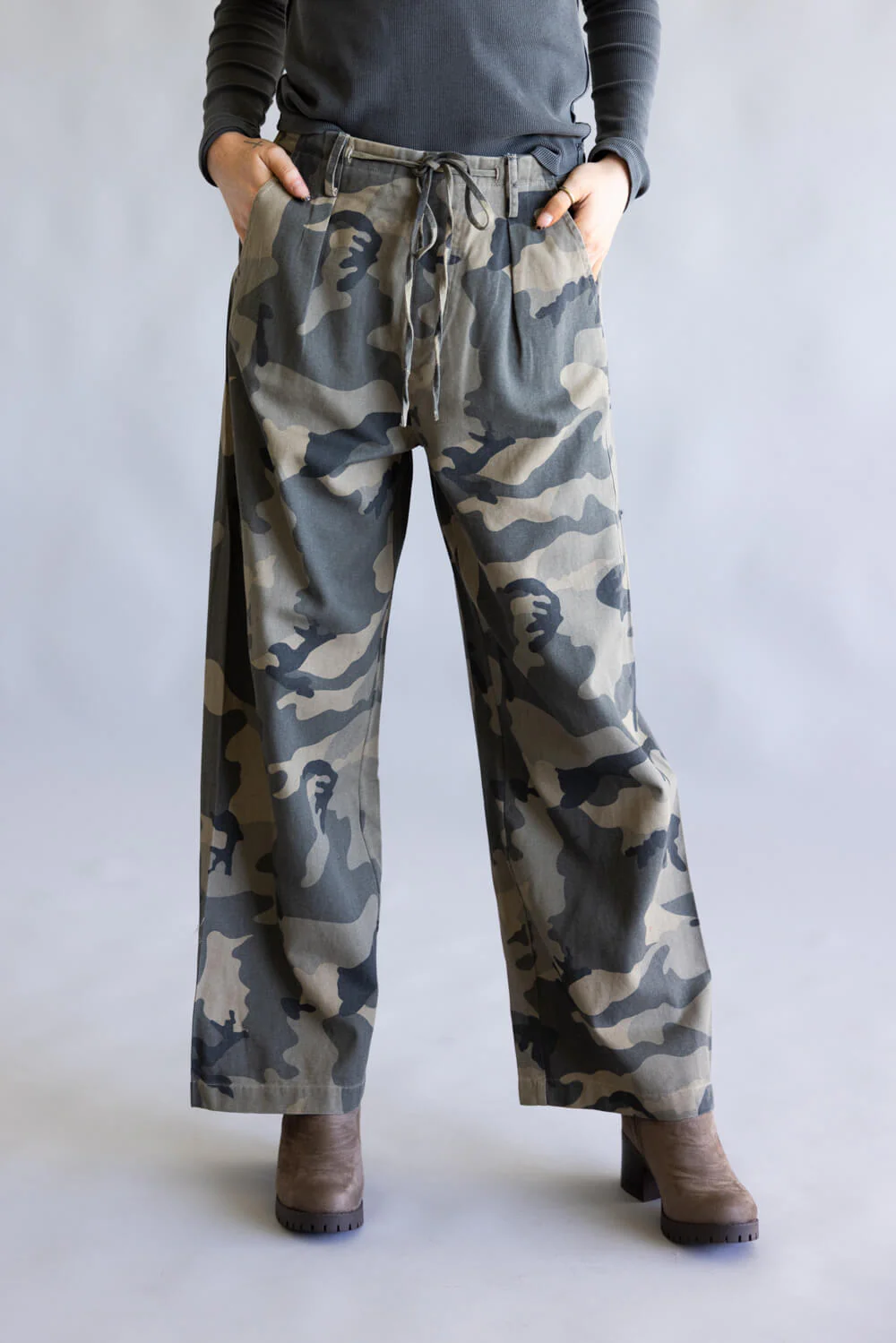 Mustard Seed Front Tie Pants for Women in Camo | S25468-CAMO
