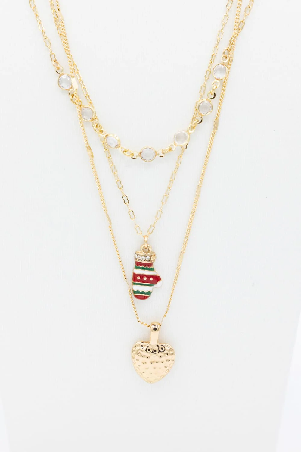 Triple Layer Holiday Necklace Set in Gold | ND10406RED
