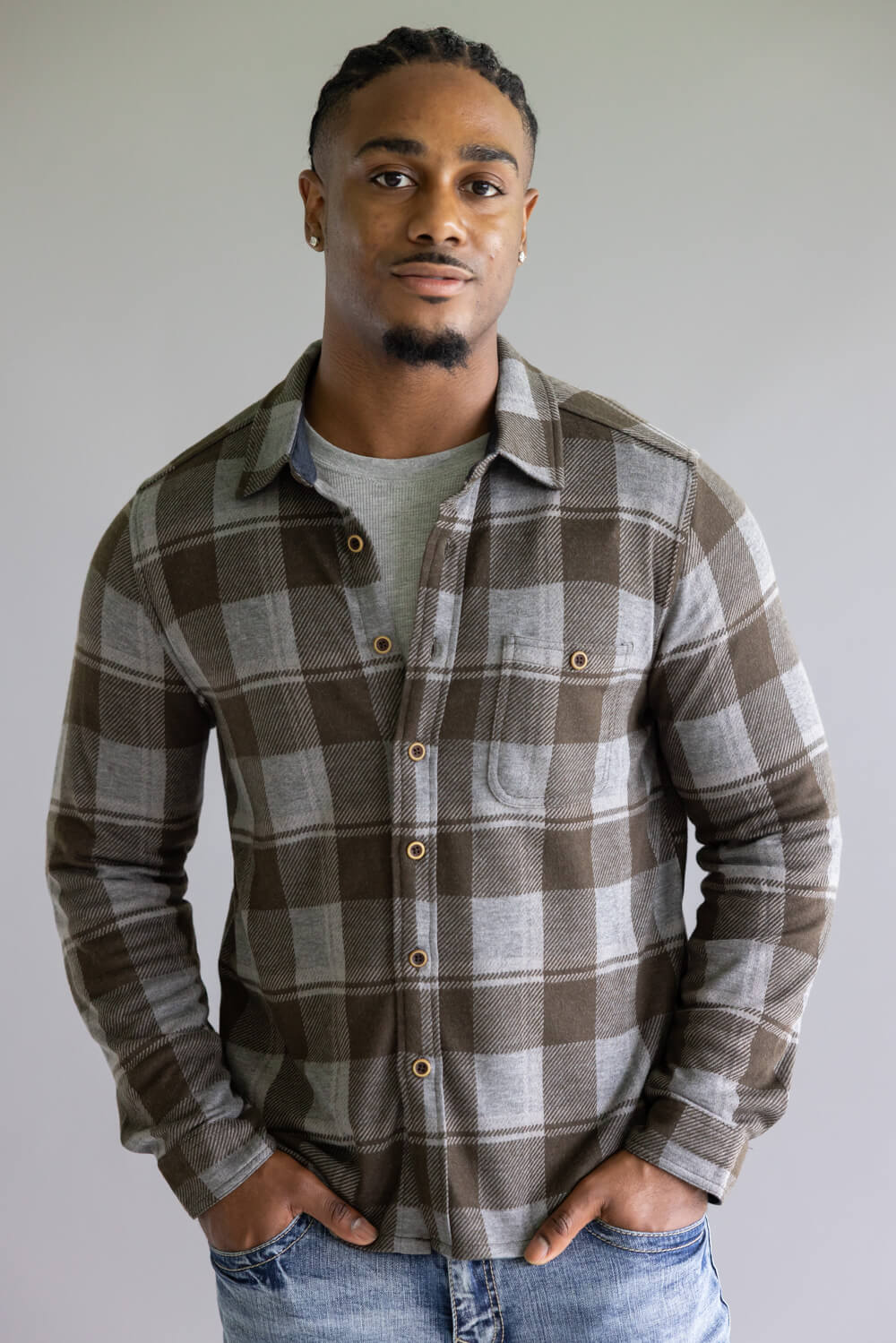 North River Jacquard Knit Plaid Button Up Shirt for Men