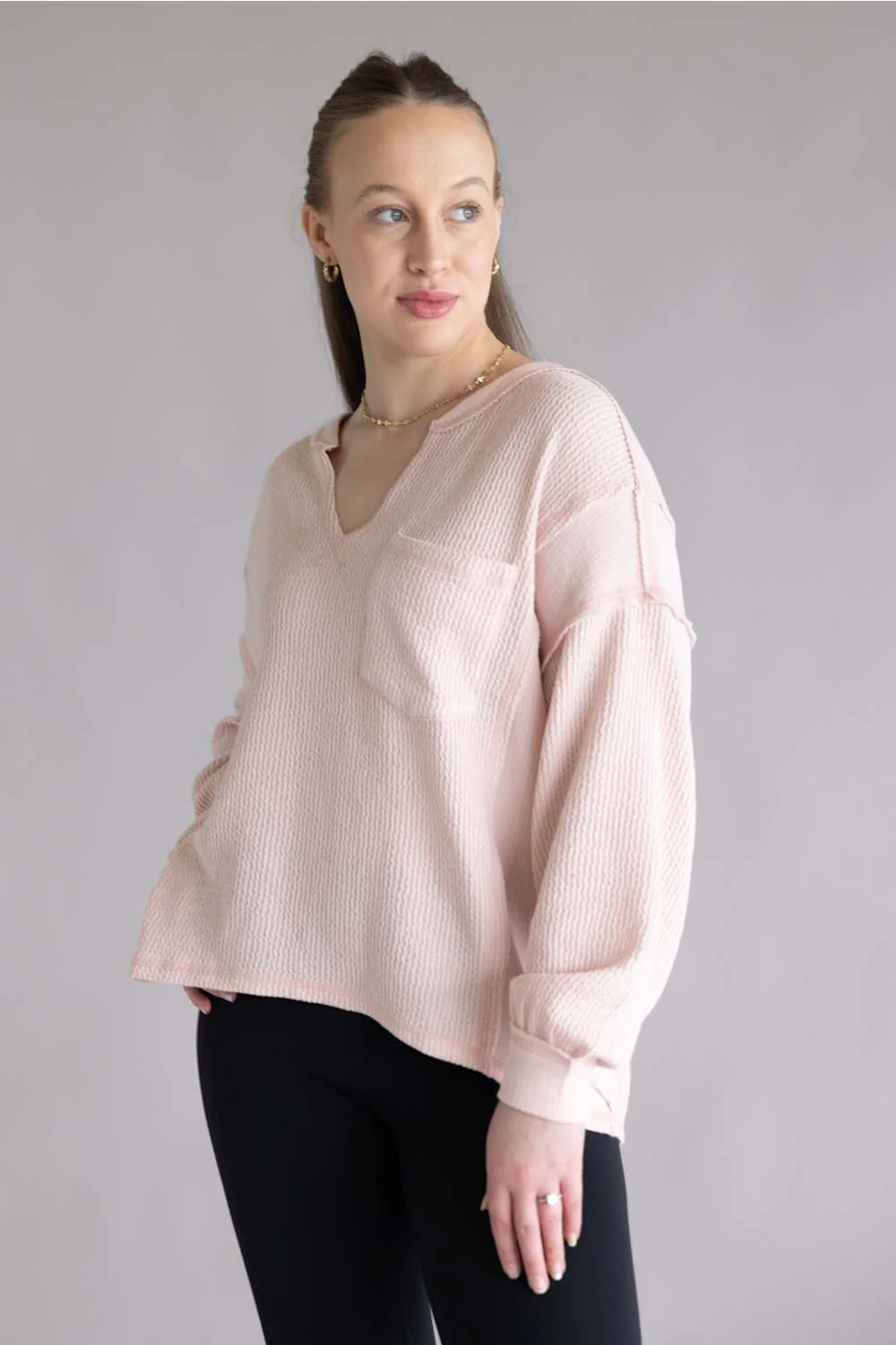 Notched V-Neck Knit Top for Women