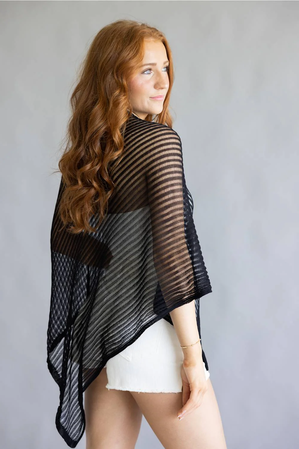Off the Shoulder Poncho Top for Women in Black | BLPS341BLK - Image 3
