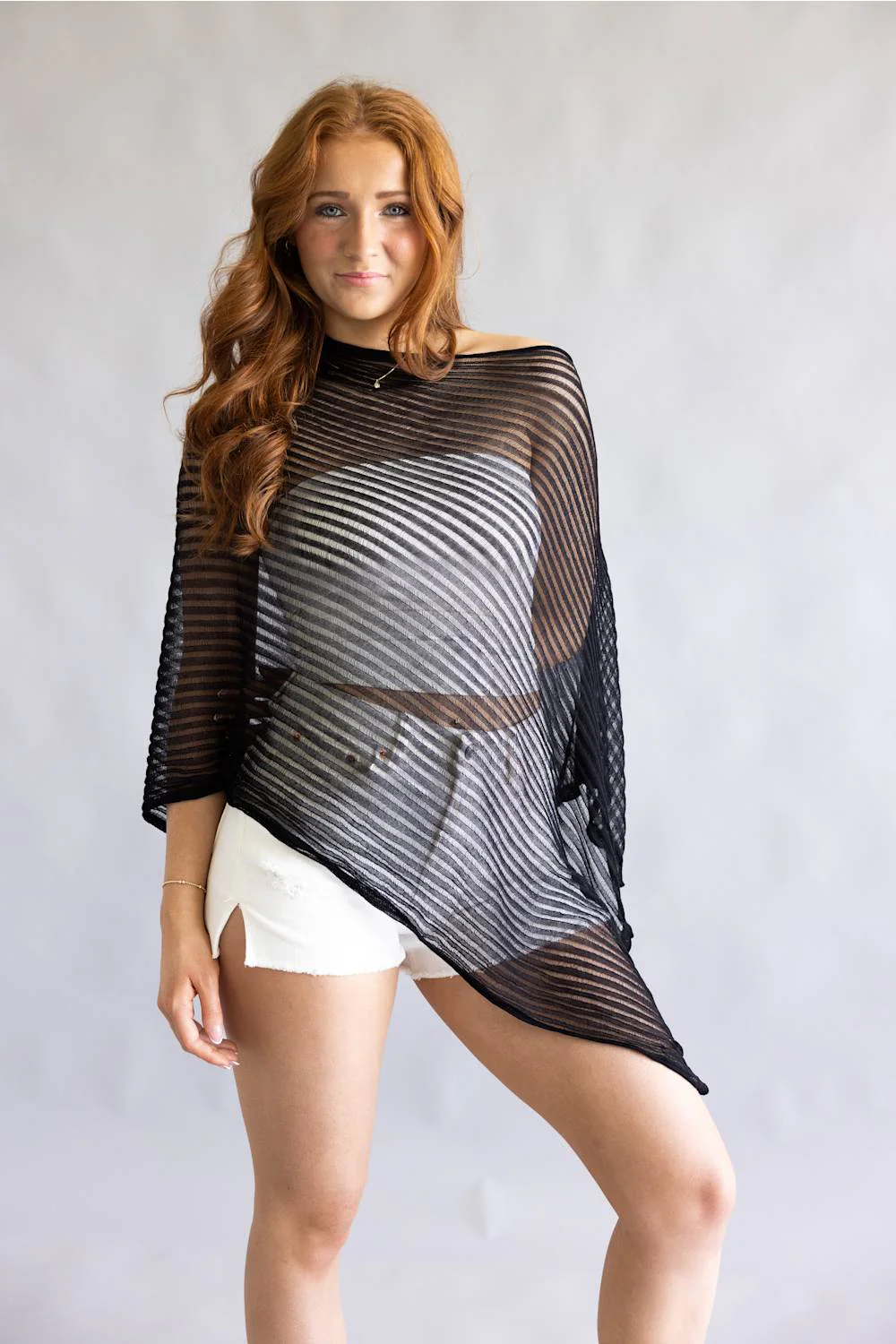 Off the Shoulder Poncho Top for Women in Black | BLPS341BLK - Image 6