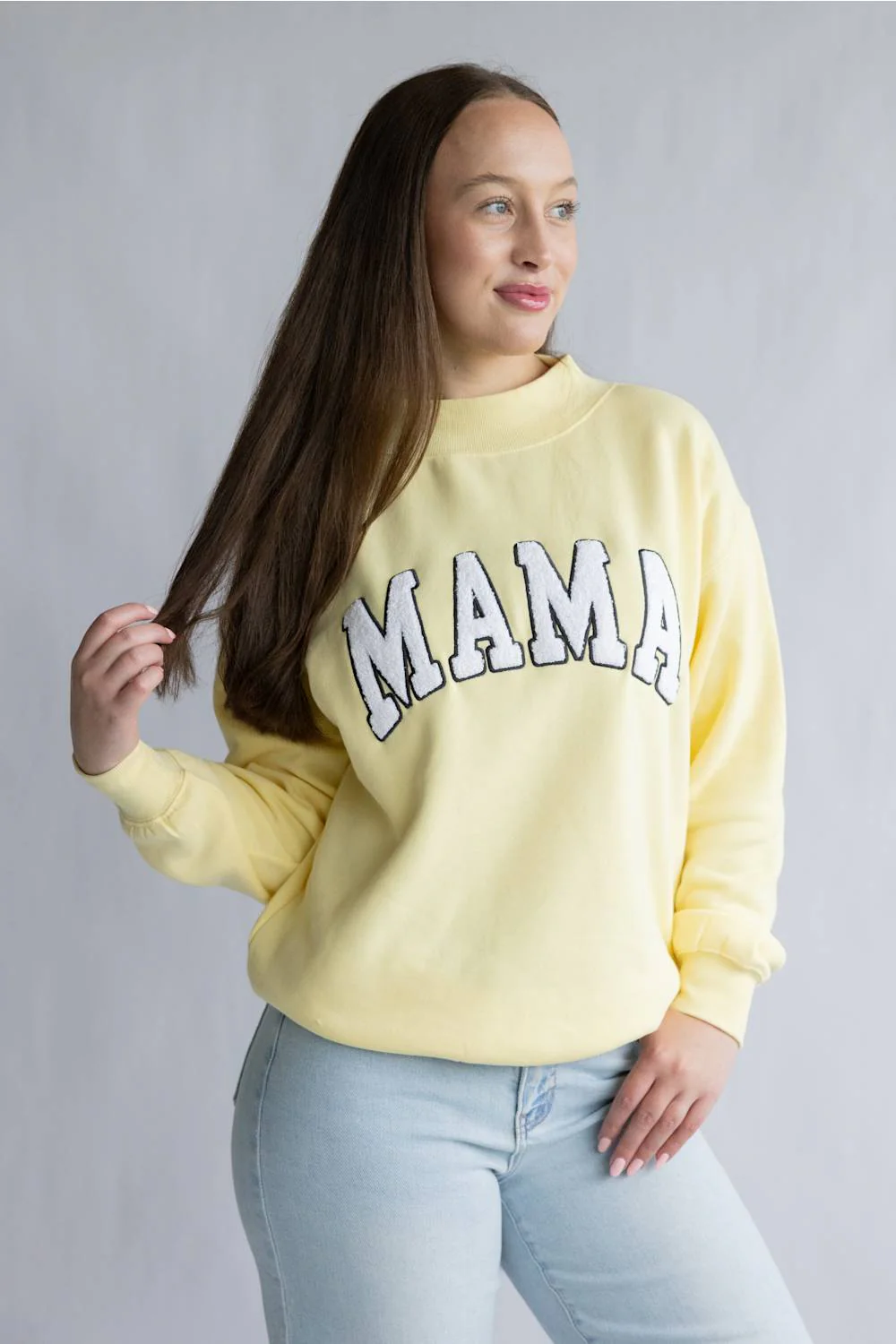 Clovier Oversized Mama Mock Neck Sweatshirt for Women in Light Yellow | GT099-LIGHTYELLOW - Image 2