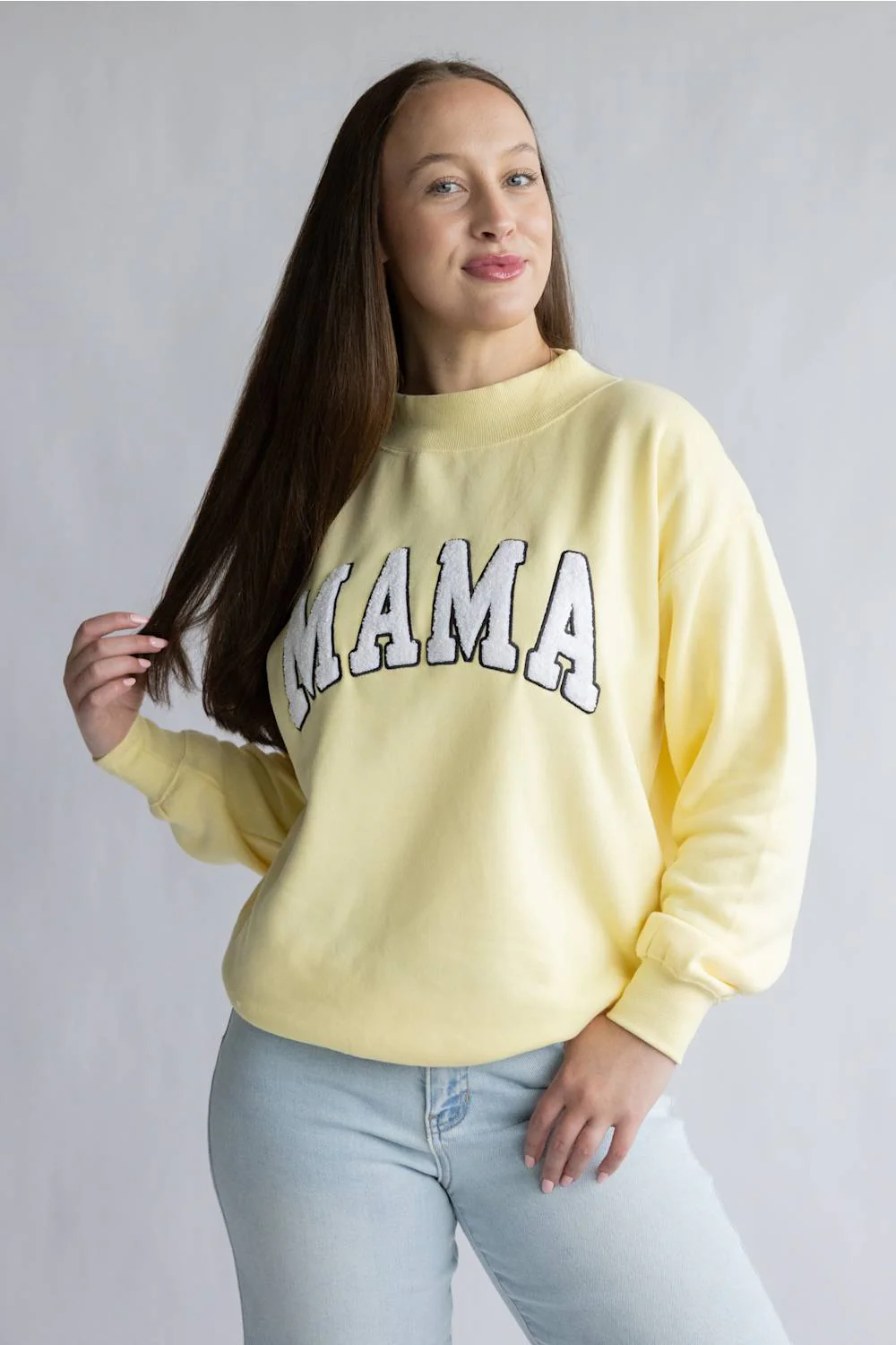 Clovier Oversized Mama Mock Neck Sweatshirt for Women in Light Yellow | GT099-LIGHTYELLOW - Image 6