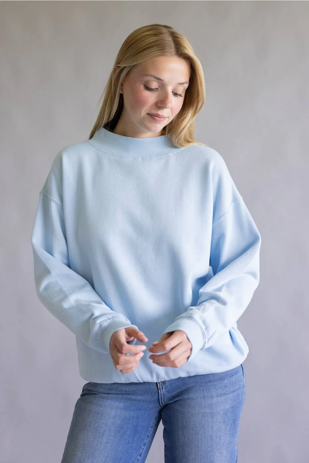 Oversized Mock Neck Fleece Pullover for Women in Baby Blue | T3200-BABY-BLUE