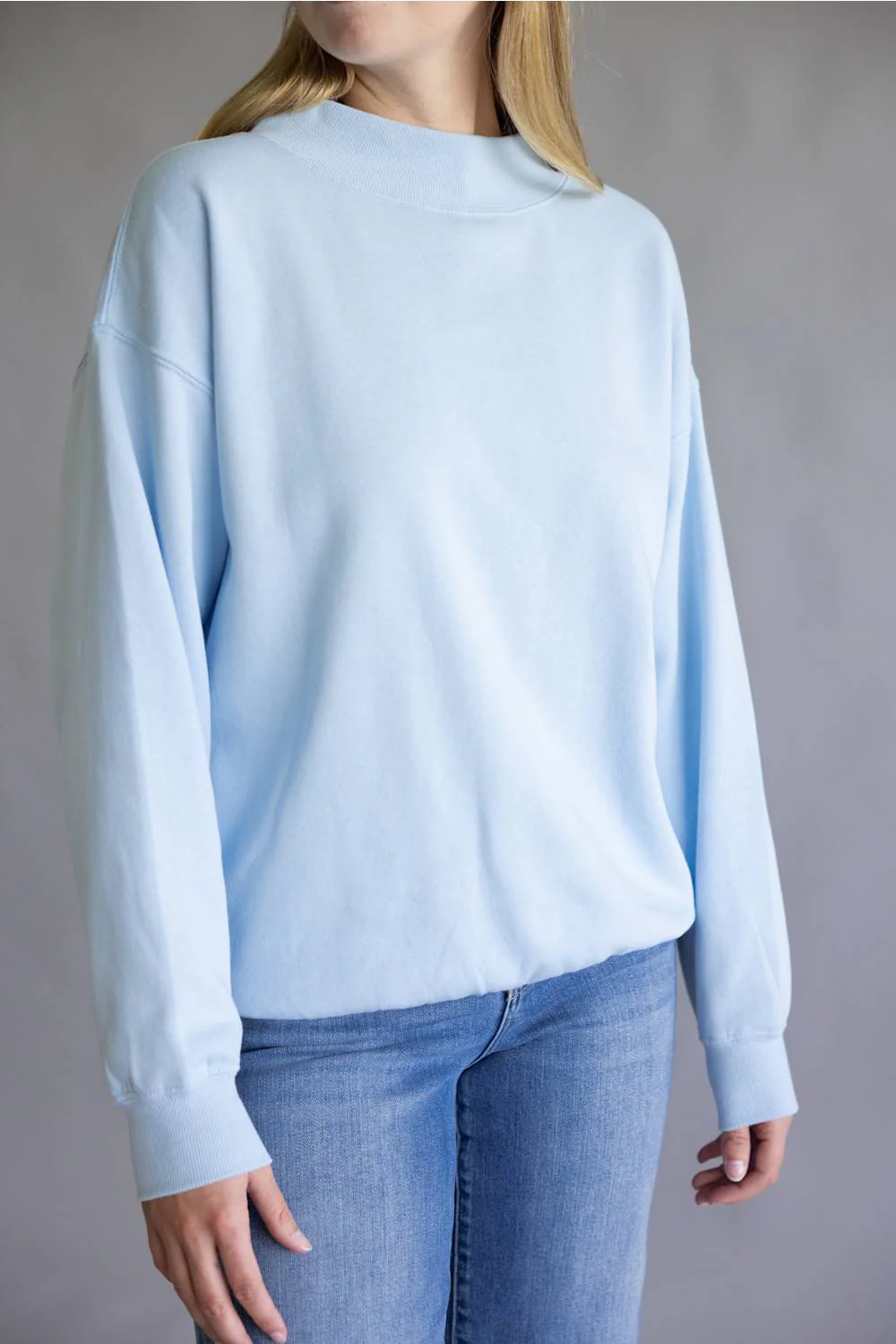Oversized Mock Neck Fleece Pullover for Women in Baby Blue | T3200-BABY-BLUE - Image 2
