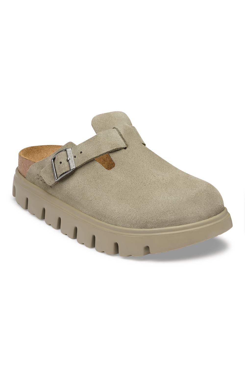 Papillo by Birkenstock Boston Suede Leather Chunky Clogs for Women in Taupe | 1033054