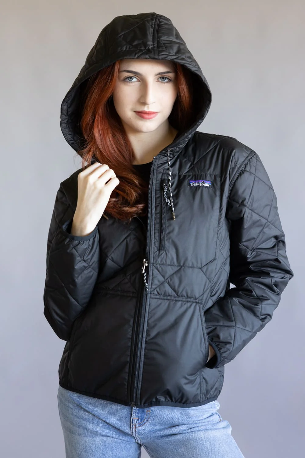 Patagonia Women’s Diamond Quilted Bomber Hoodie Jacket in Black | 20696-BLK