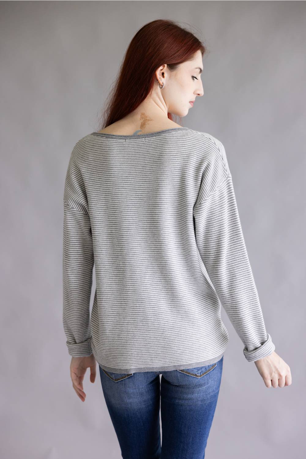 Staccato Pinstriped Sweater for Women in Heather Grey | 54738A-HGREY - Image 3