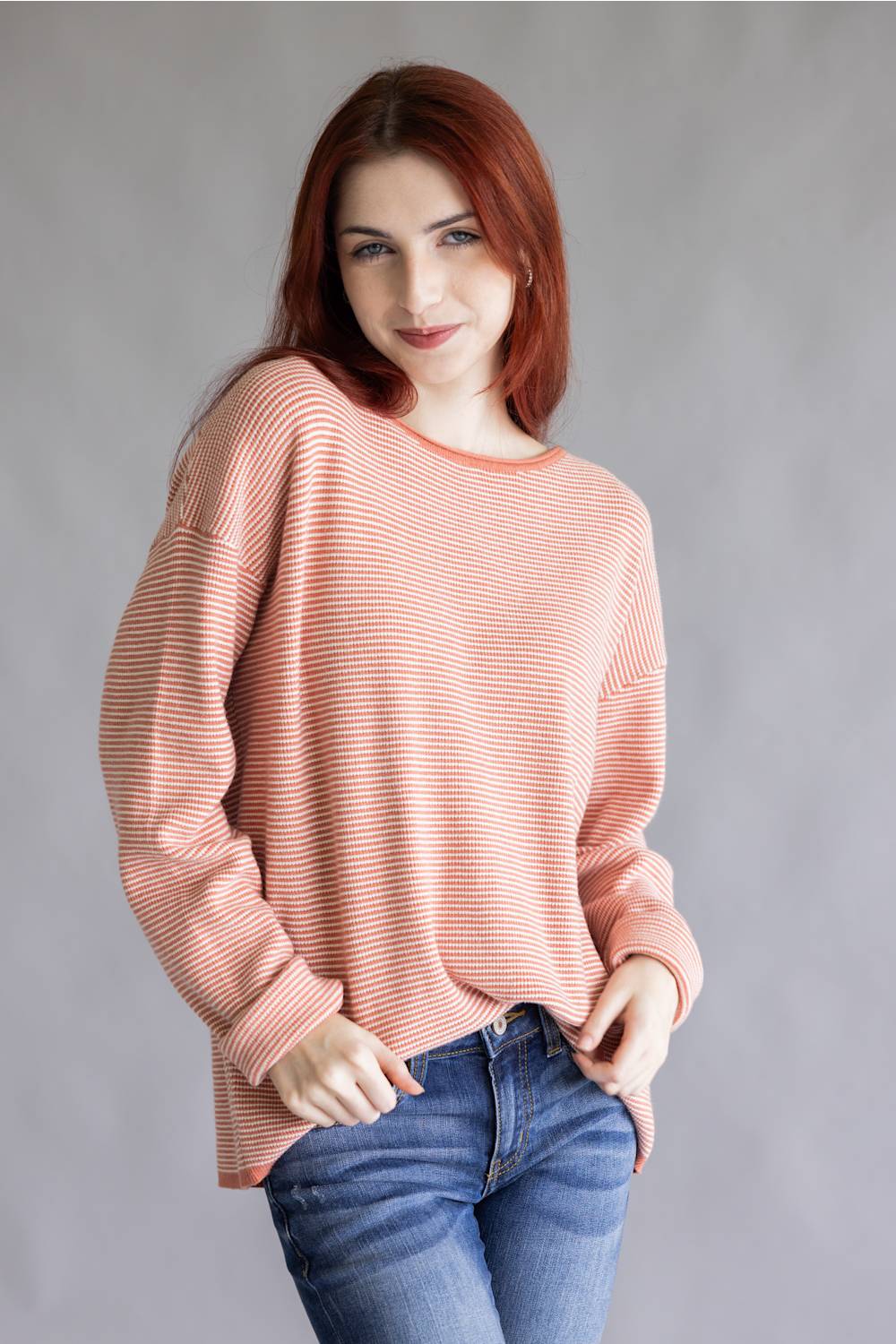 Staccato Pinstriped Sweater for Women in Terracotta | 54738A-TERRACOTTA - Image 2