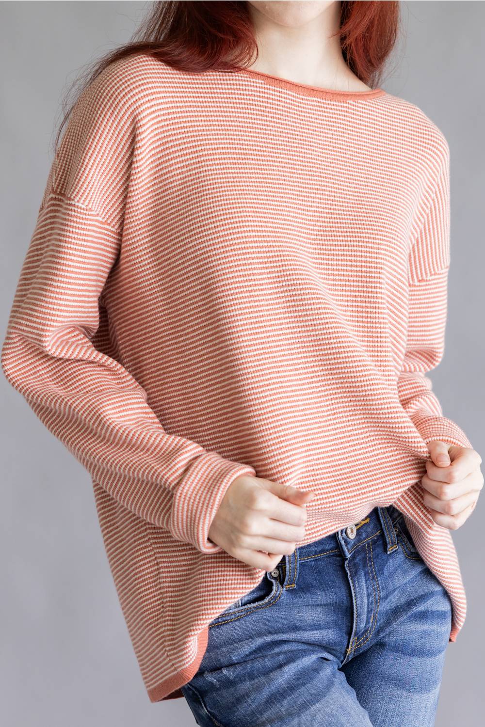 Staccato Pinstriped Sweater for Women in Terracotta | 54738A-TERRACOTTA - Image 4