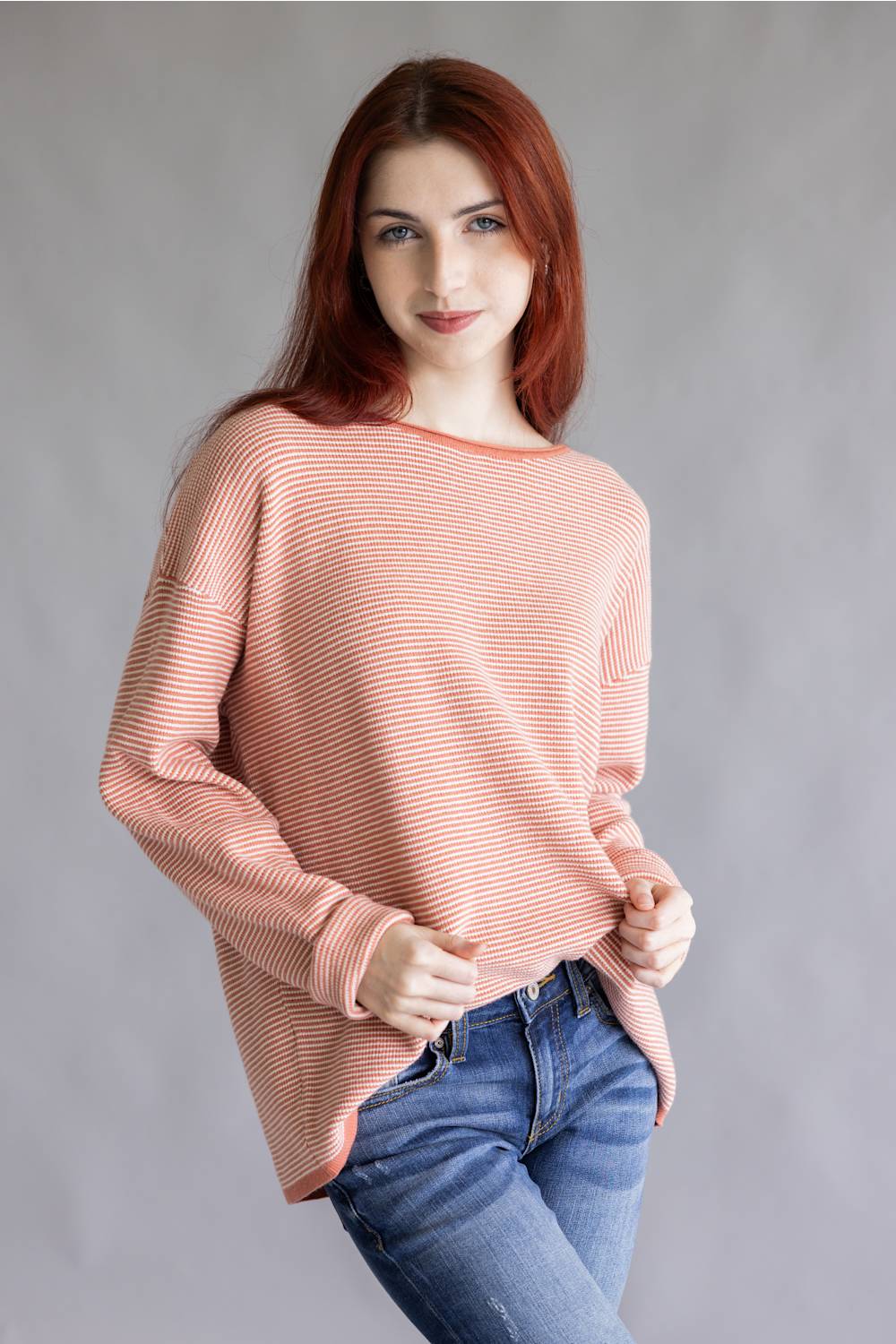 Staccato Pinstriped Sweater for Women in Terracotta | 54738A-TERRACOTTA - Image 5