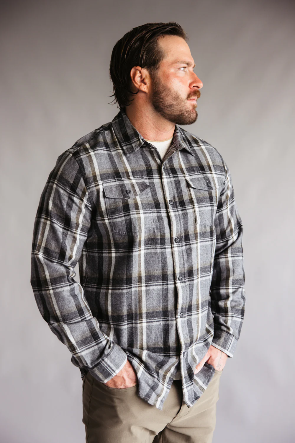 Plaid Flannel Shirt for Men in Grey Olive | TT8281GL-GREYOLIVE