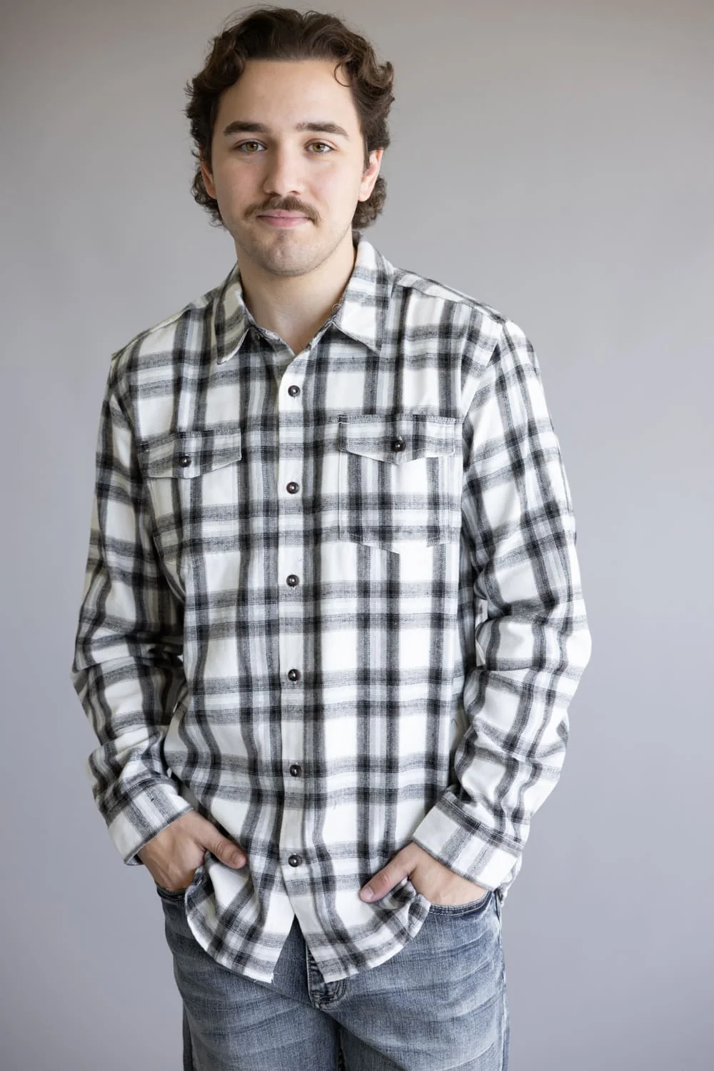 Plaid Flannel Shirt for Men in Ivory Black | TT8281GL-IVORYBLACK