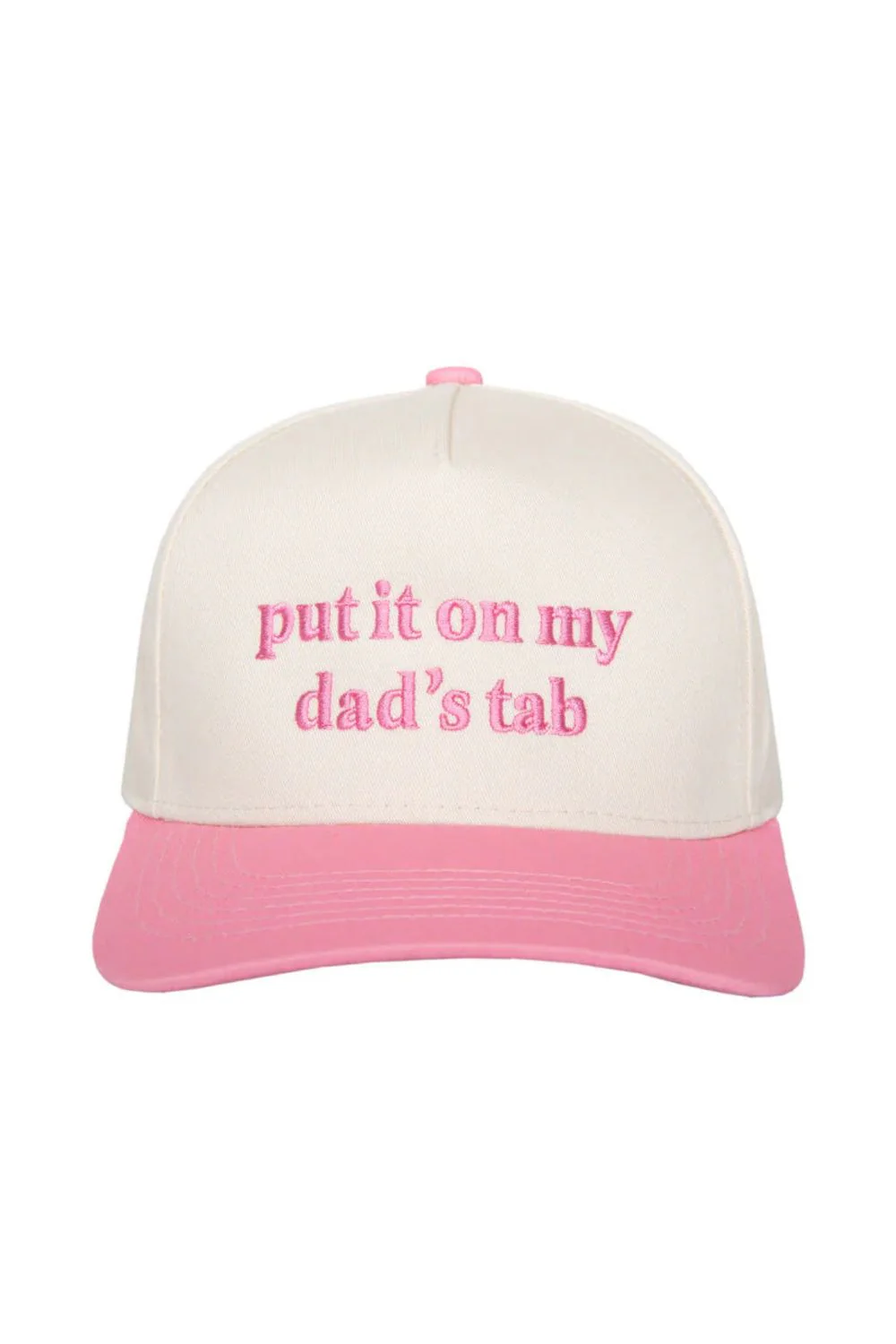 Put It On My Dad’s Tab Trucker Hat for Women in Pink/Tan | KDC-BC-1154-PNK-TAN - Image 2