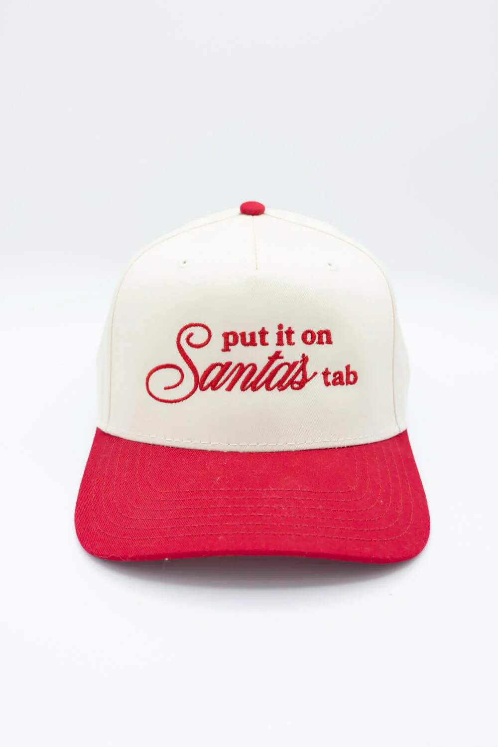 Put It On Santa’s Tab Trucker Hat for Women in Red/Tan | KDC-BC-1173-RED-TAN