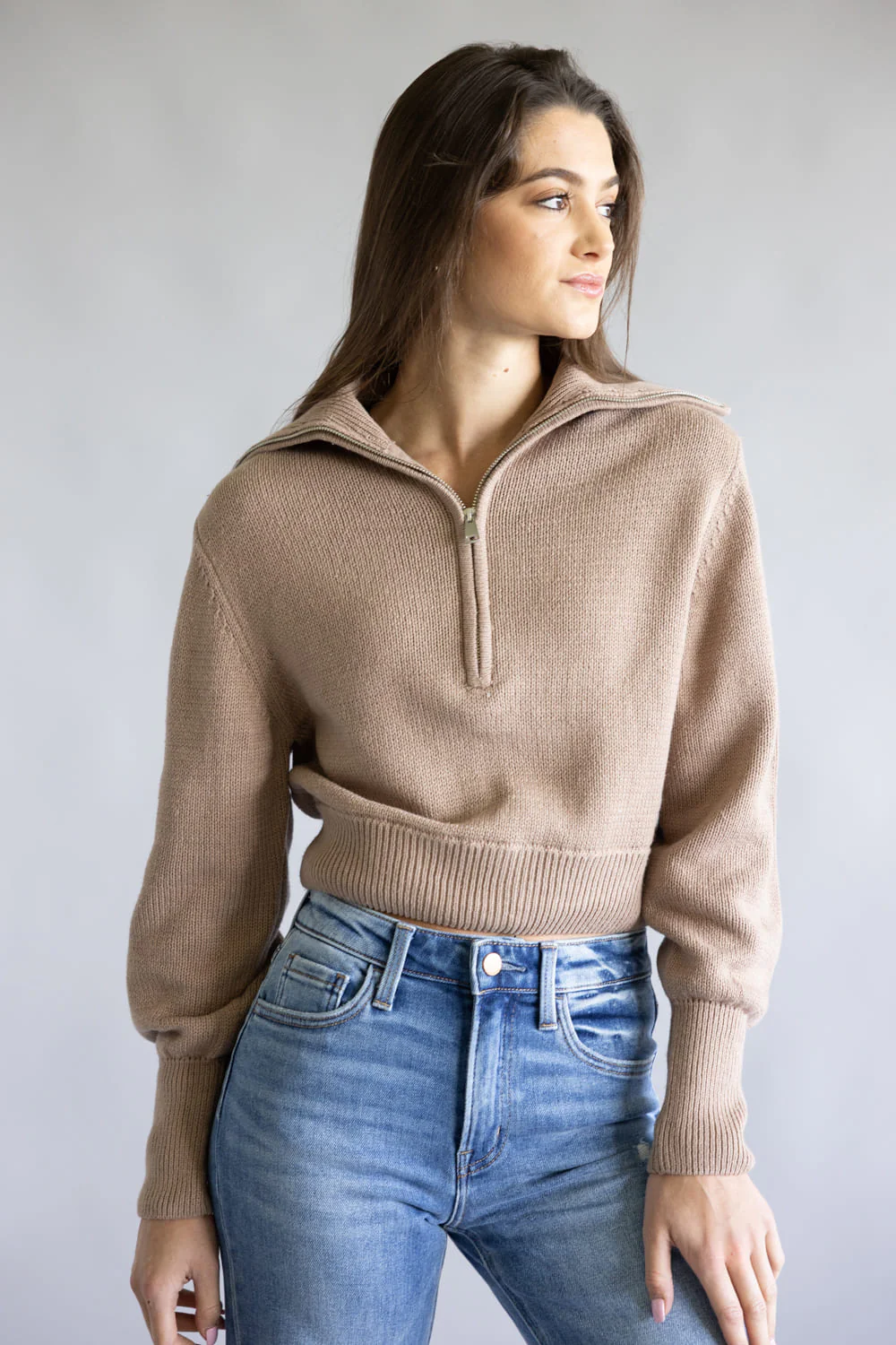 Quarter Zip Cropped Sweater for Women