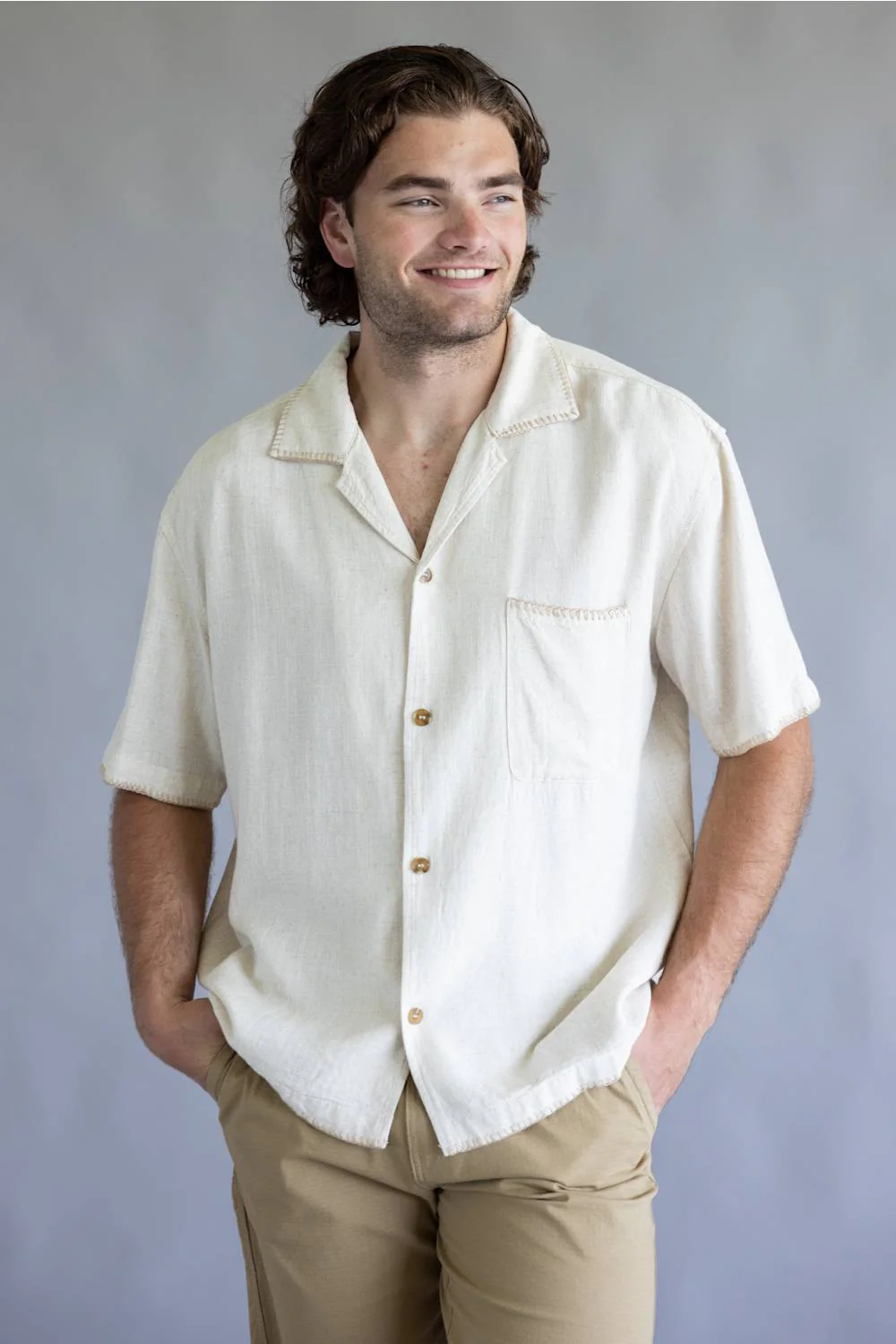 Rhythm Linen Whip Stitch Woven Shirt for Men in Natural | 0426M-WT08-NAT NATURAL
