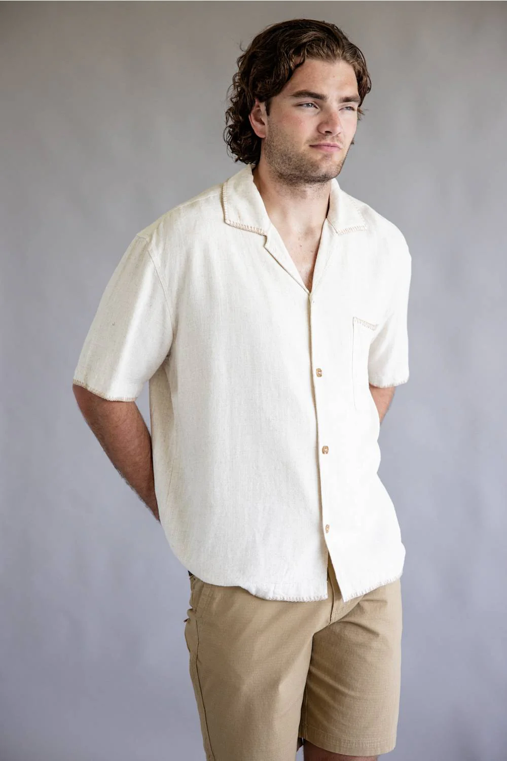 Rhythm Linen Whip Stitch Woven Shirt for Men in Natural | 0426M-WT08-NAT NATURAL - Image 2