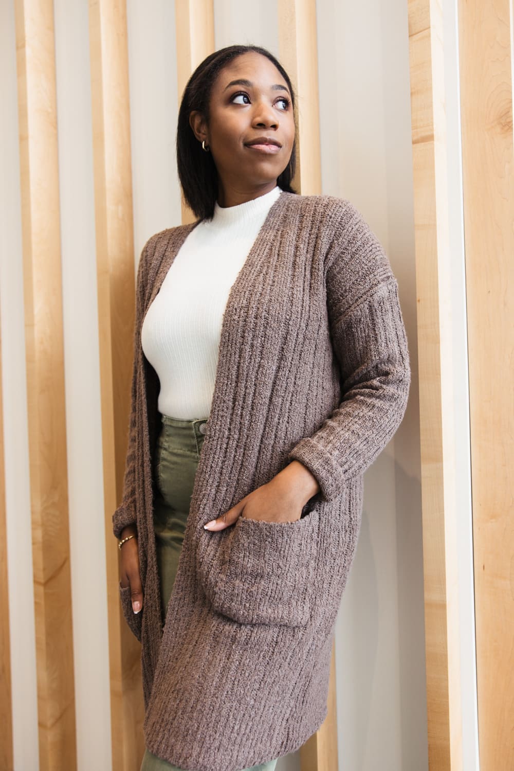 Ribbed Cardigan with Pockets for Women