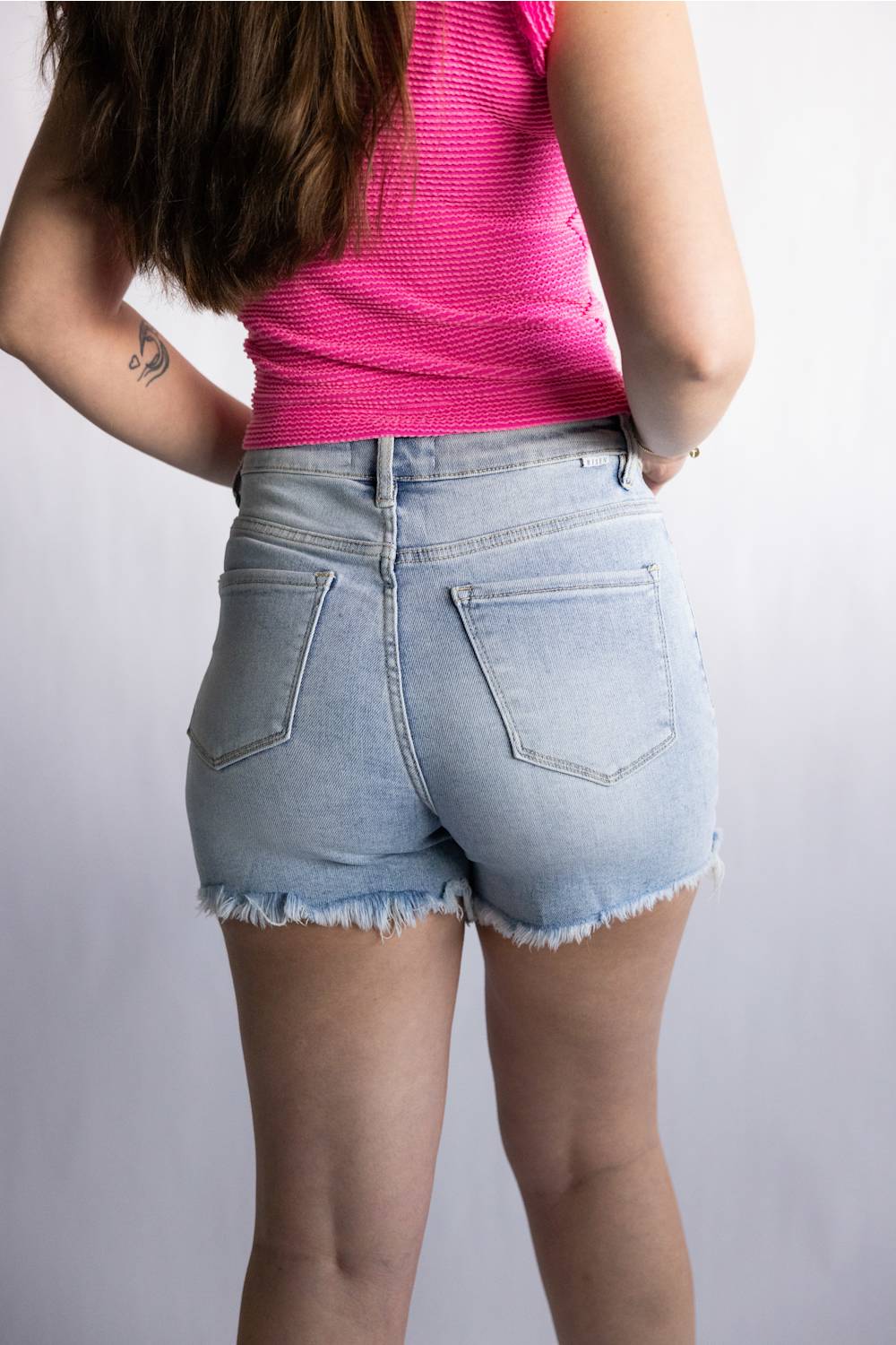 Risen High Rise Fray Hem Denim Shorts for Women | RDS6160-LT - Image 4