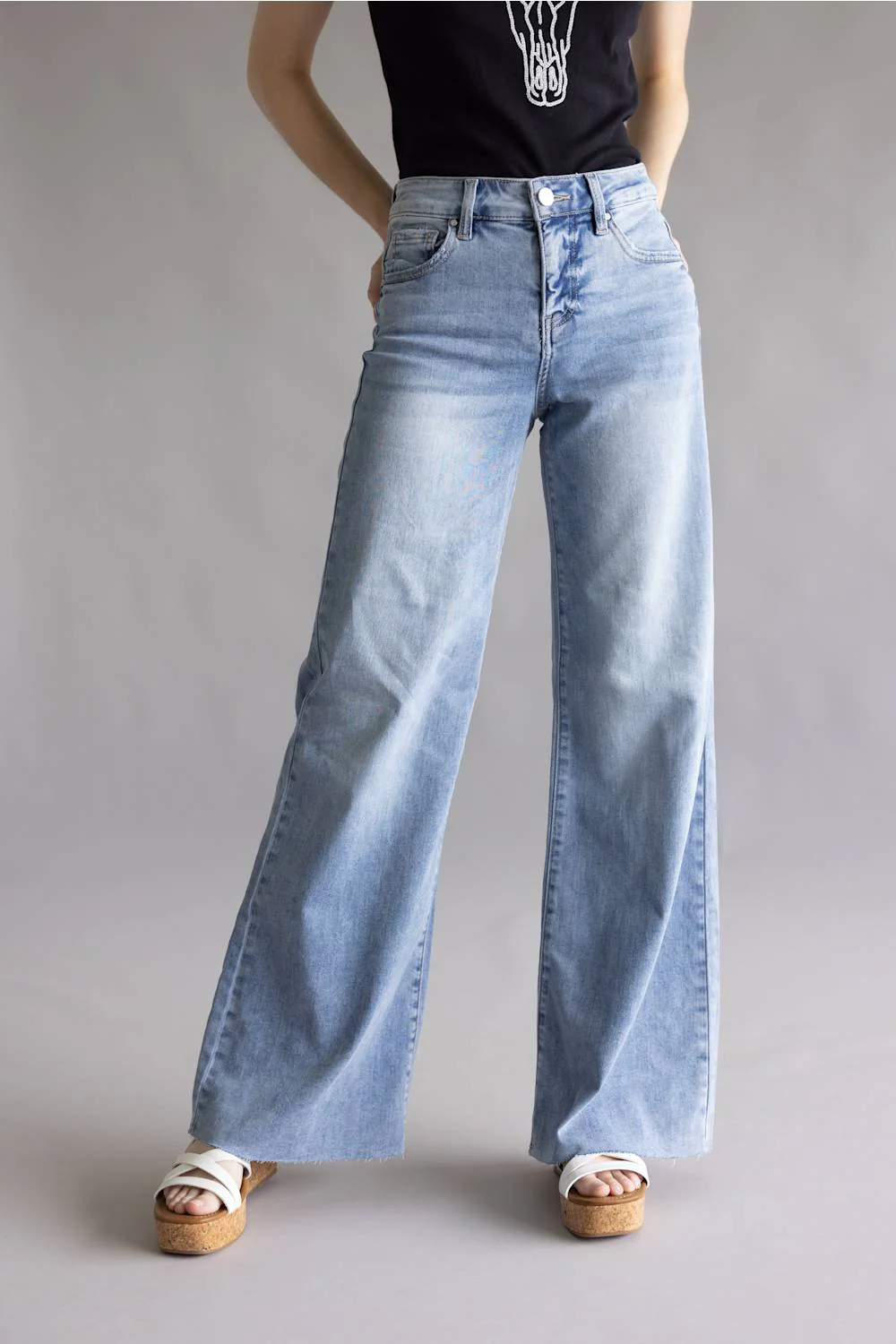 Risen High Rise Tummy Control Palazzo Jeans for Women | PWA21114-LT