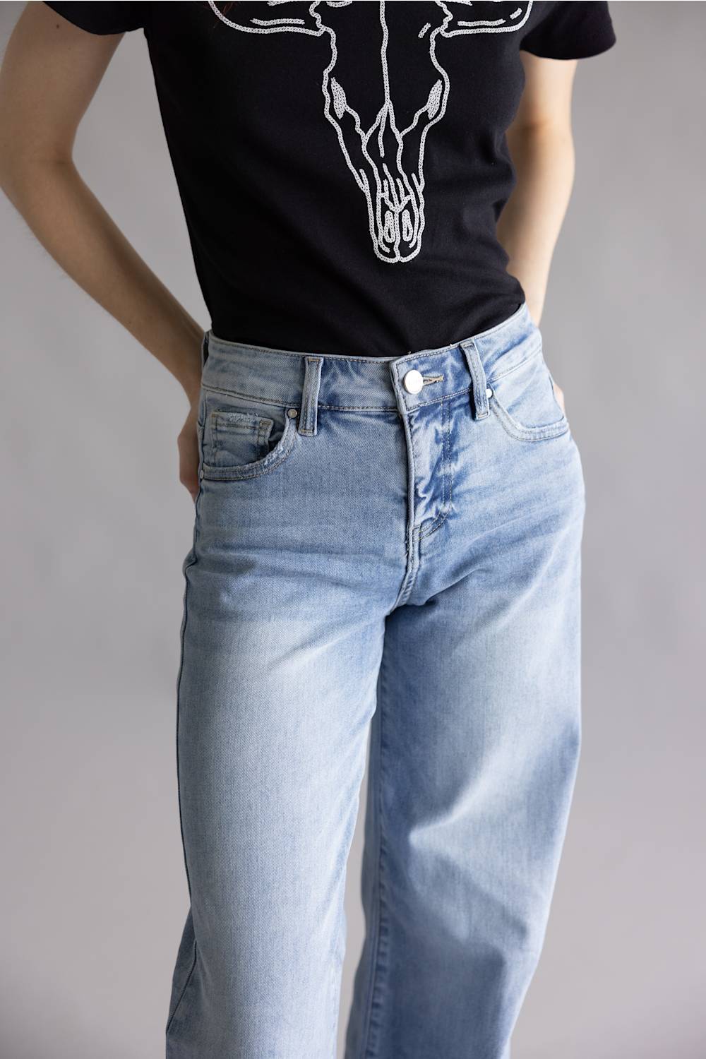 Risen High Rise Tummy Control Palazzo Jeans for Women | PWA21114-LT - Image 2