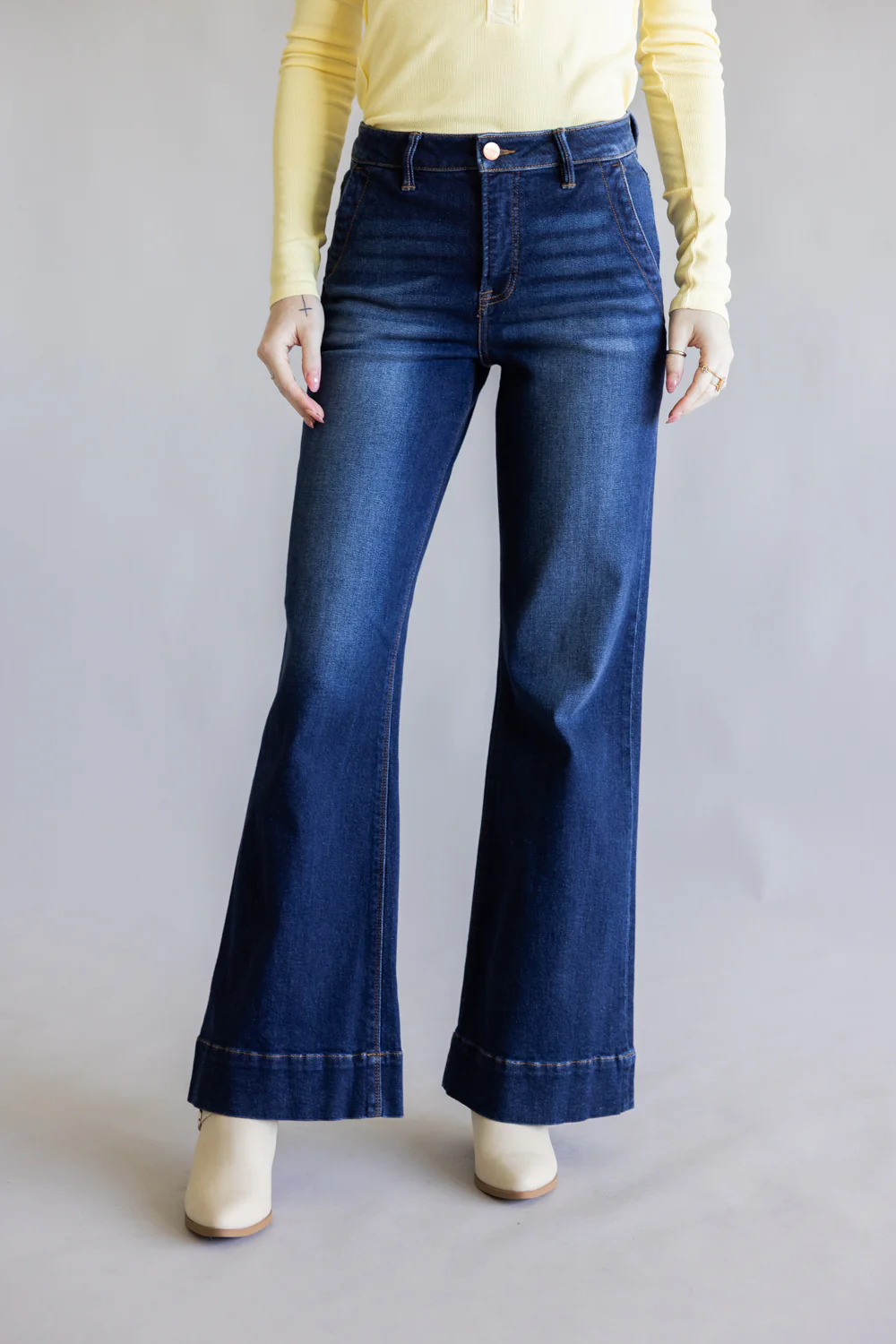 Risen High Rise Tummy Control Wide Leg Jeans for Women | PW21525-DK