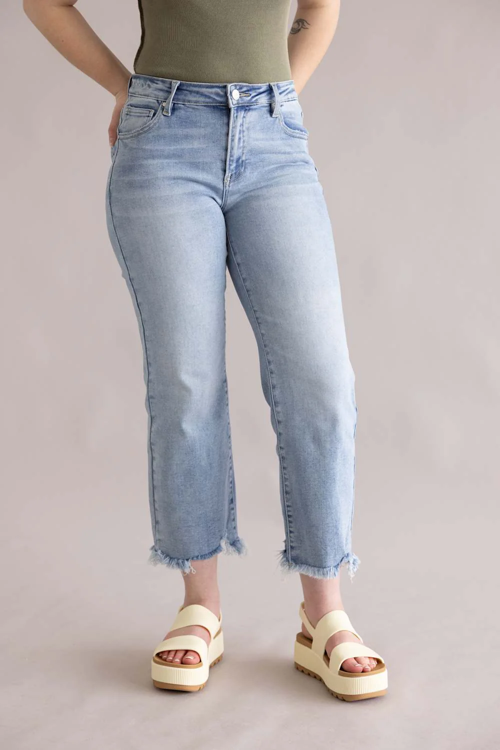 Risen Mid Rise Crop Straight Jeans for Women | PSC21137-LT