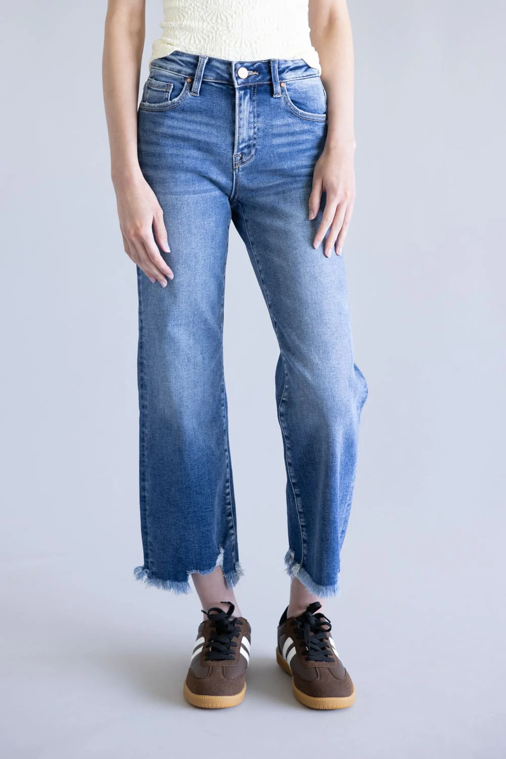 Risen Mid Rise Crop Straight Jeans for Women | PSC21137-DK