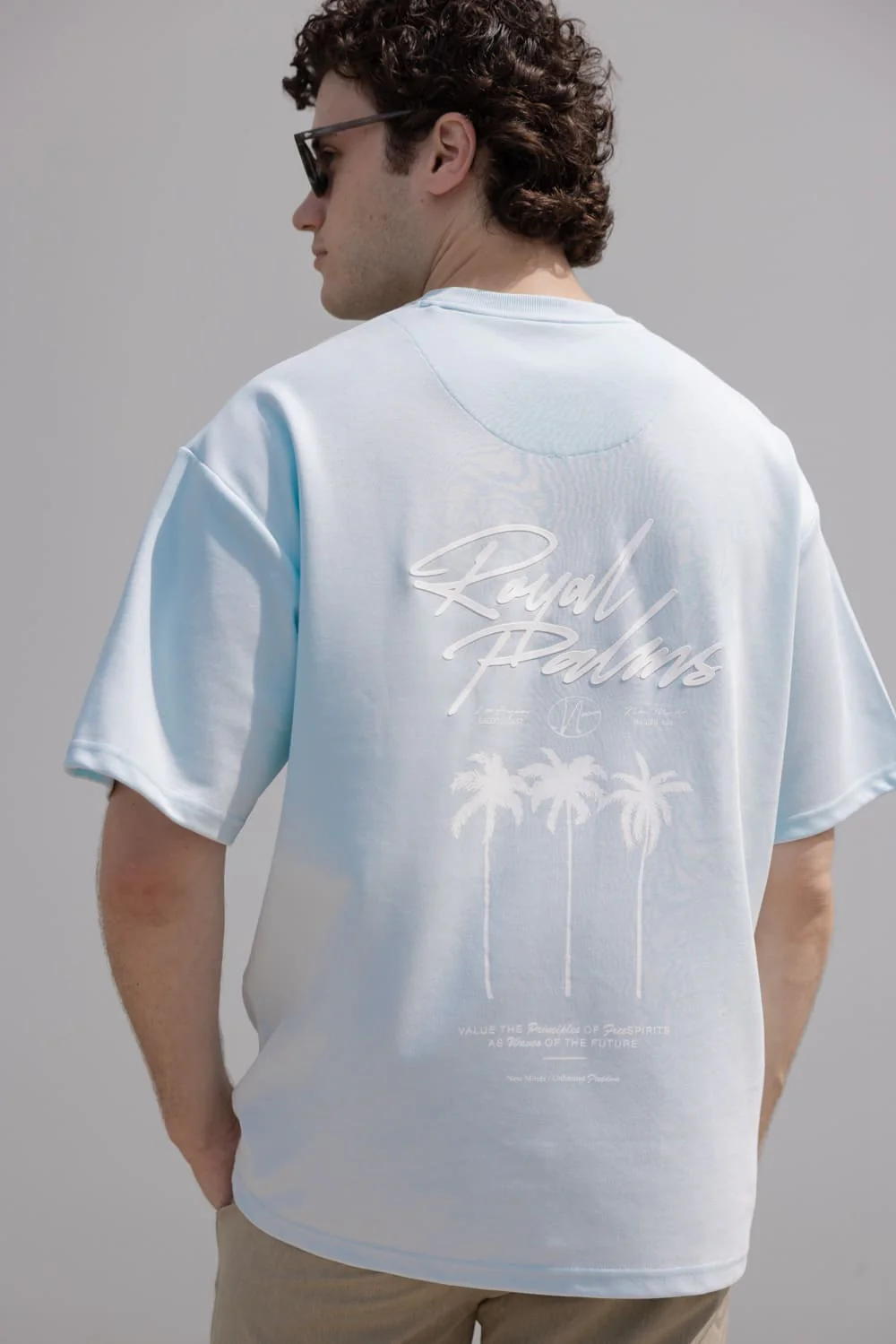 Cactus Man Royal Palms T-Shirt for Men in Light Blue | CKTS C176