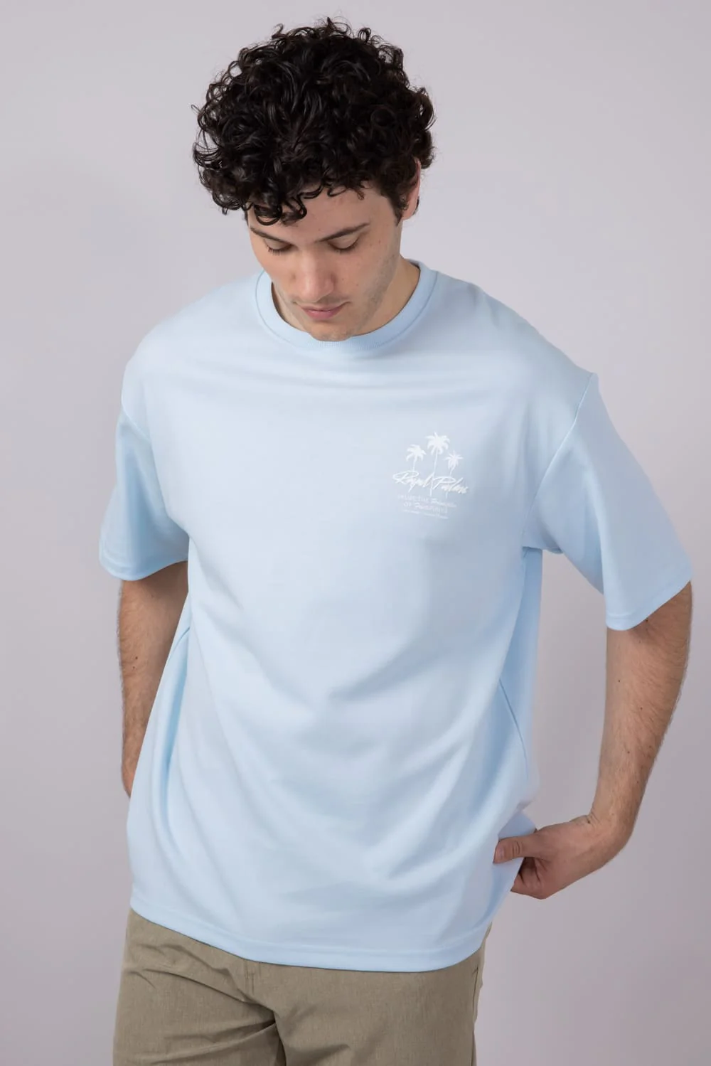 Cactus Man Royal Palms T-Shirt for Men in Light Blue | CKTS C176 - Image 2